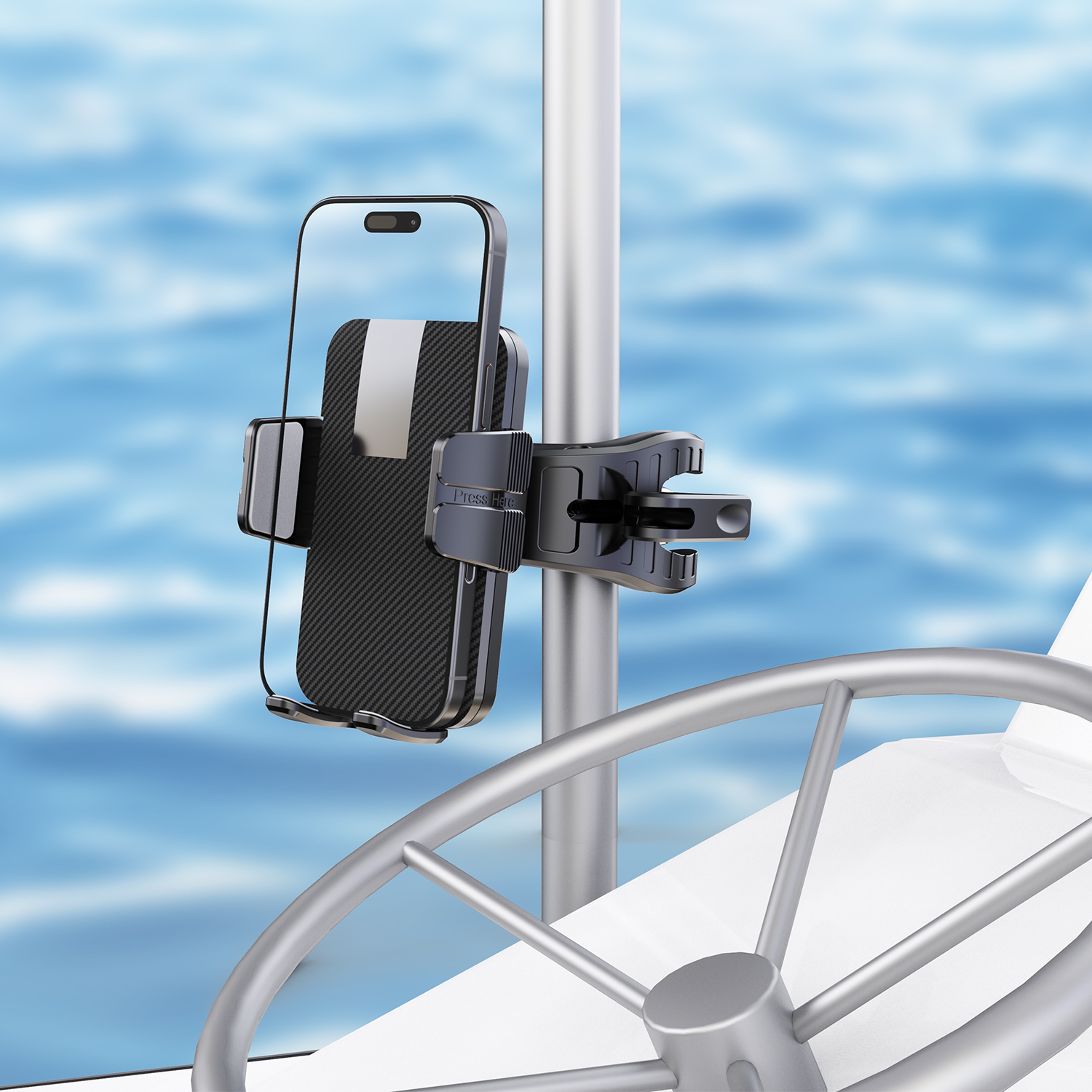 Universal Desk Waterproof BoatPhone Holder for Boating, Kayak, Sailing, Marine, Heavy Duty, iPhone, Smartphones – view 1