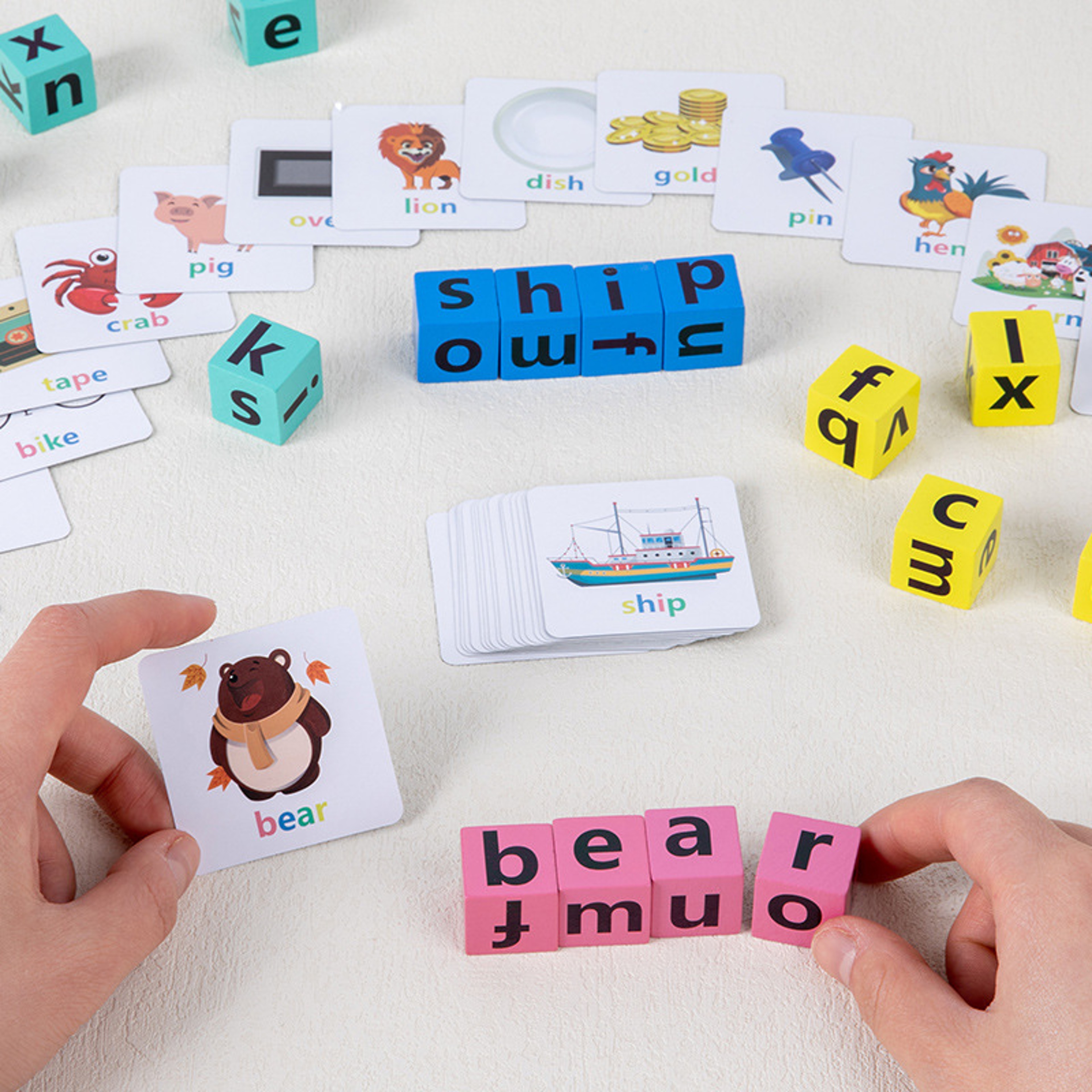 Educational Phonics Game, Children's Letter Word Spelling, Vowel Recognition Rotating Block Toy – view 4