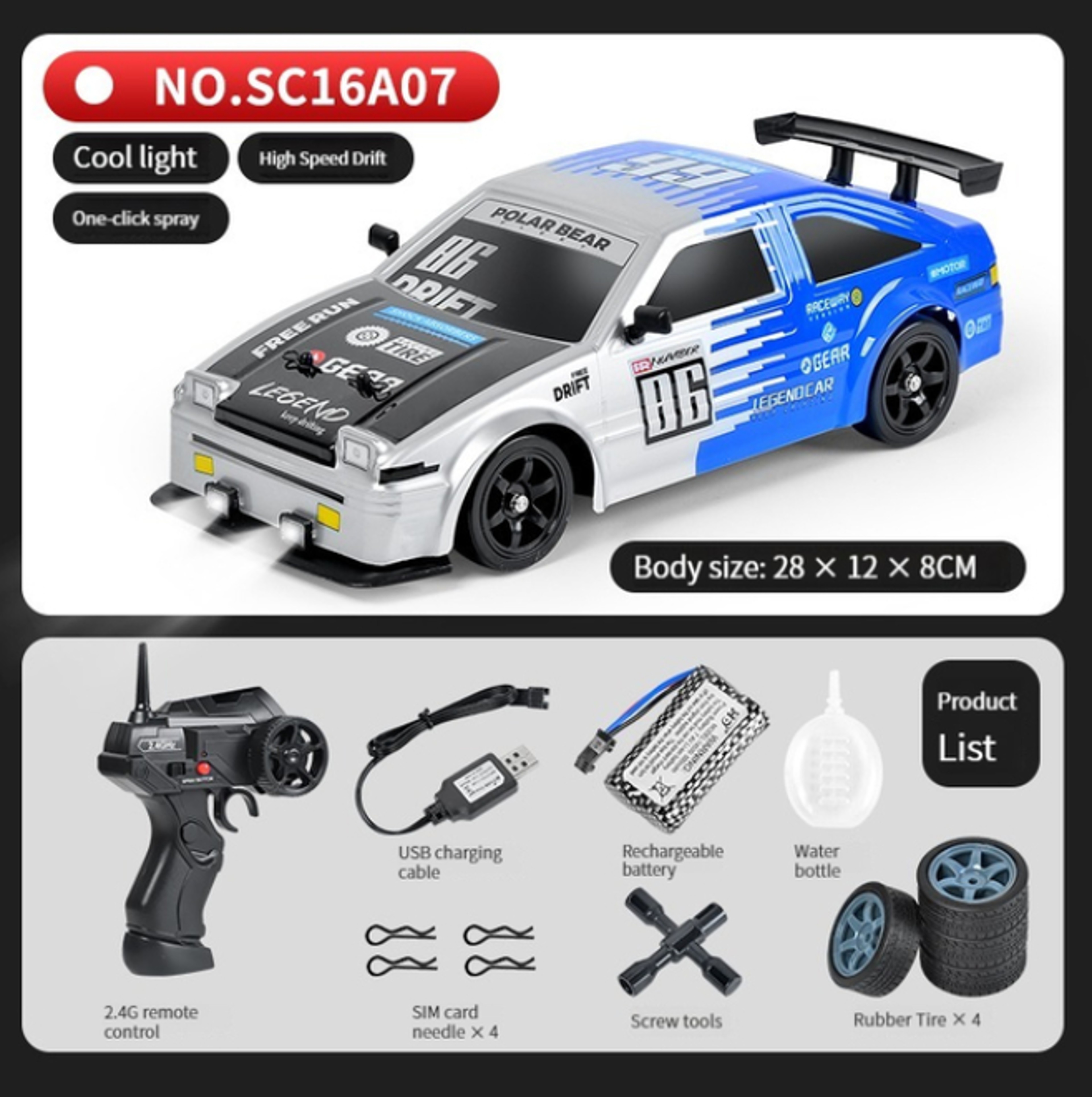 Mustang GTR Drift Car, High Speed Racing RC Cars, Electric WD Remote Control Toys for Children – view 7