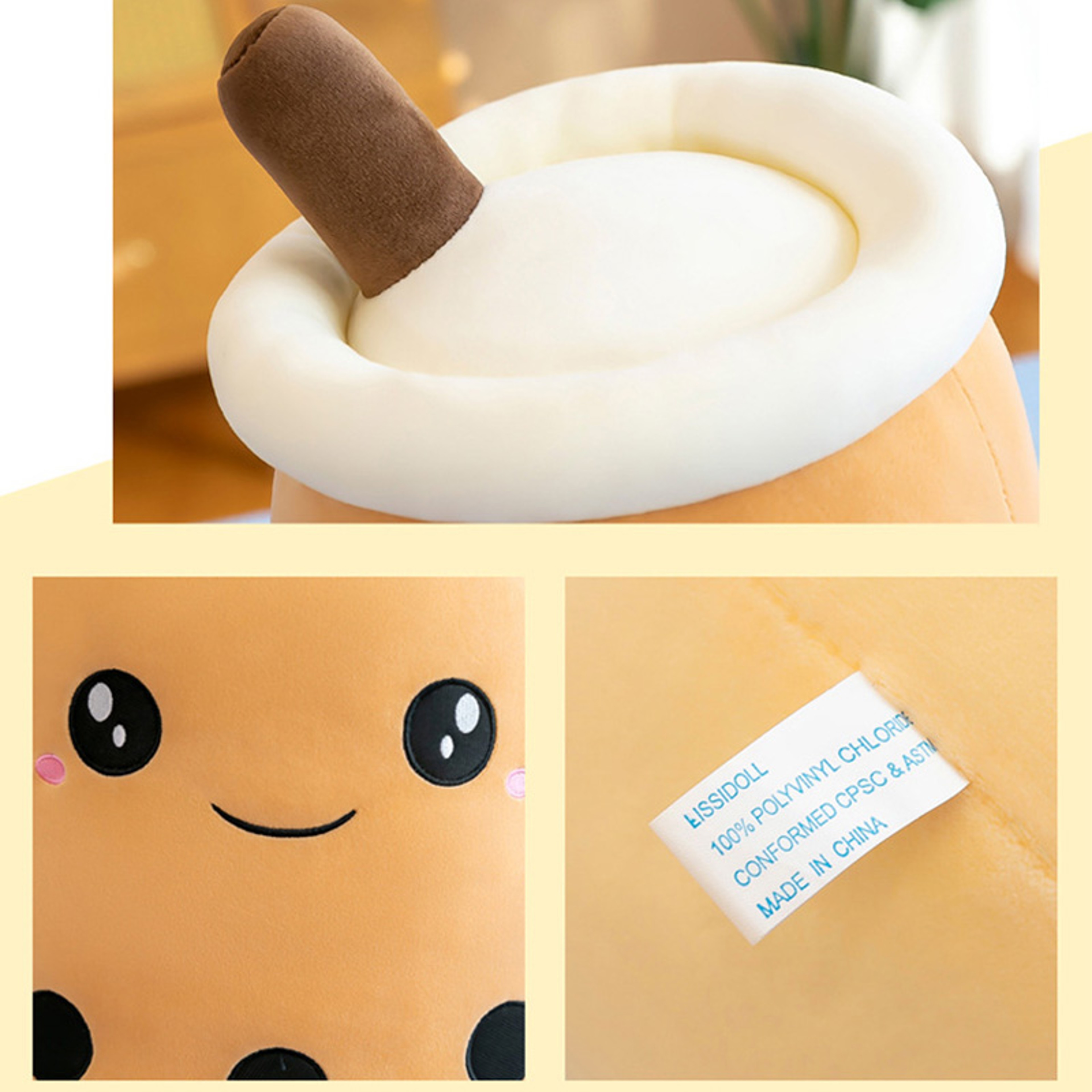 Kawaii Plush Toys Soft Boba Plush Bubble Tea Pillow For Babies 3