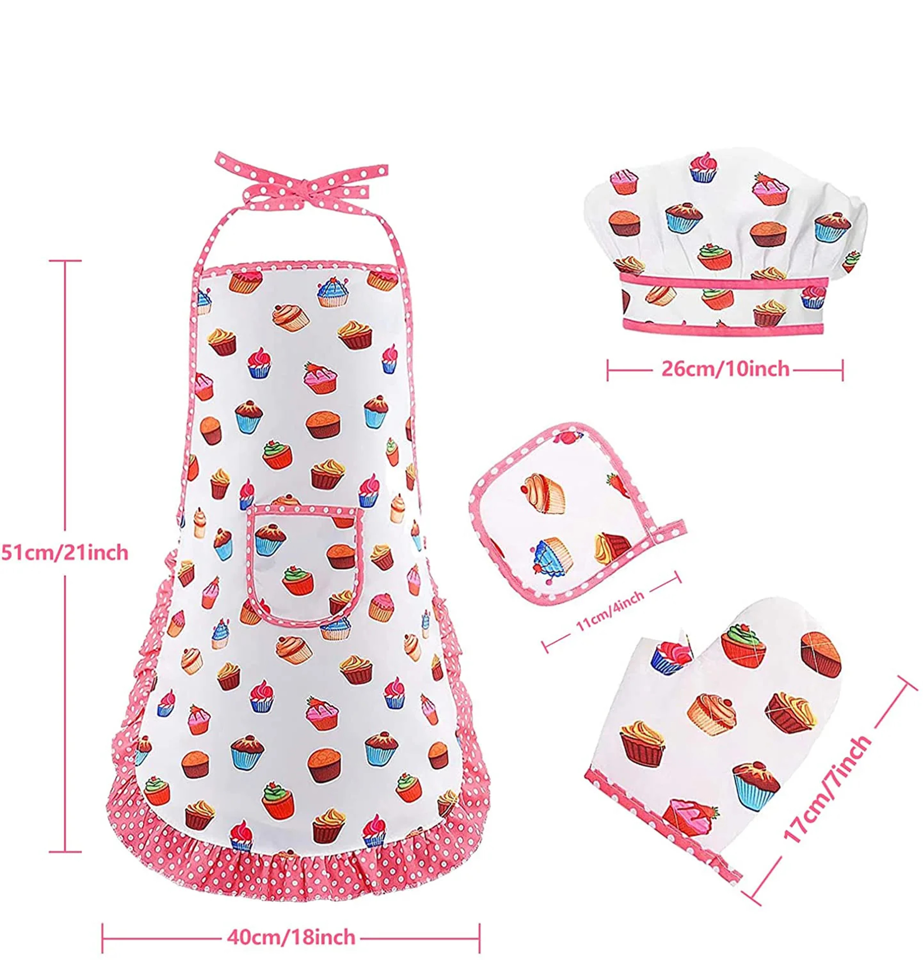 Kids Apron for Little Girls, Pink Chef Baking Set, Kitchen Cooking Play House Tools for Pretend Play Simulation – view 7