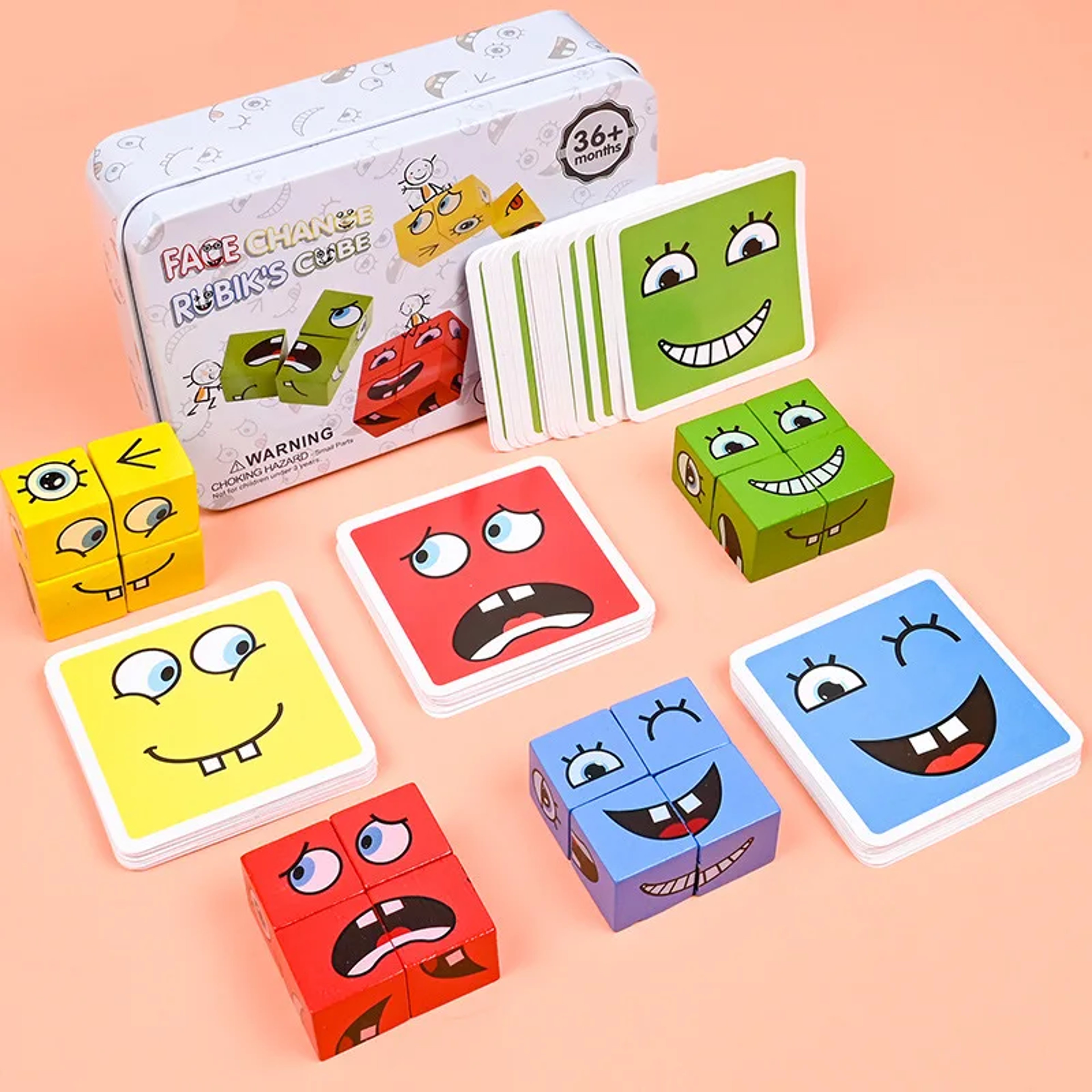 Wooden Educational Toys Gifts, Kid Board Game, Fun Challenge Face-changing Building Blocks Cube, Parent-child Interactiv – view 1