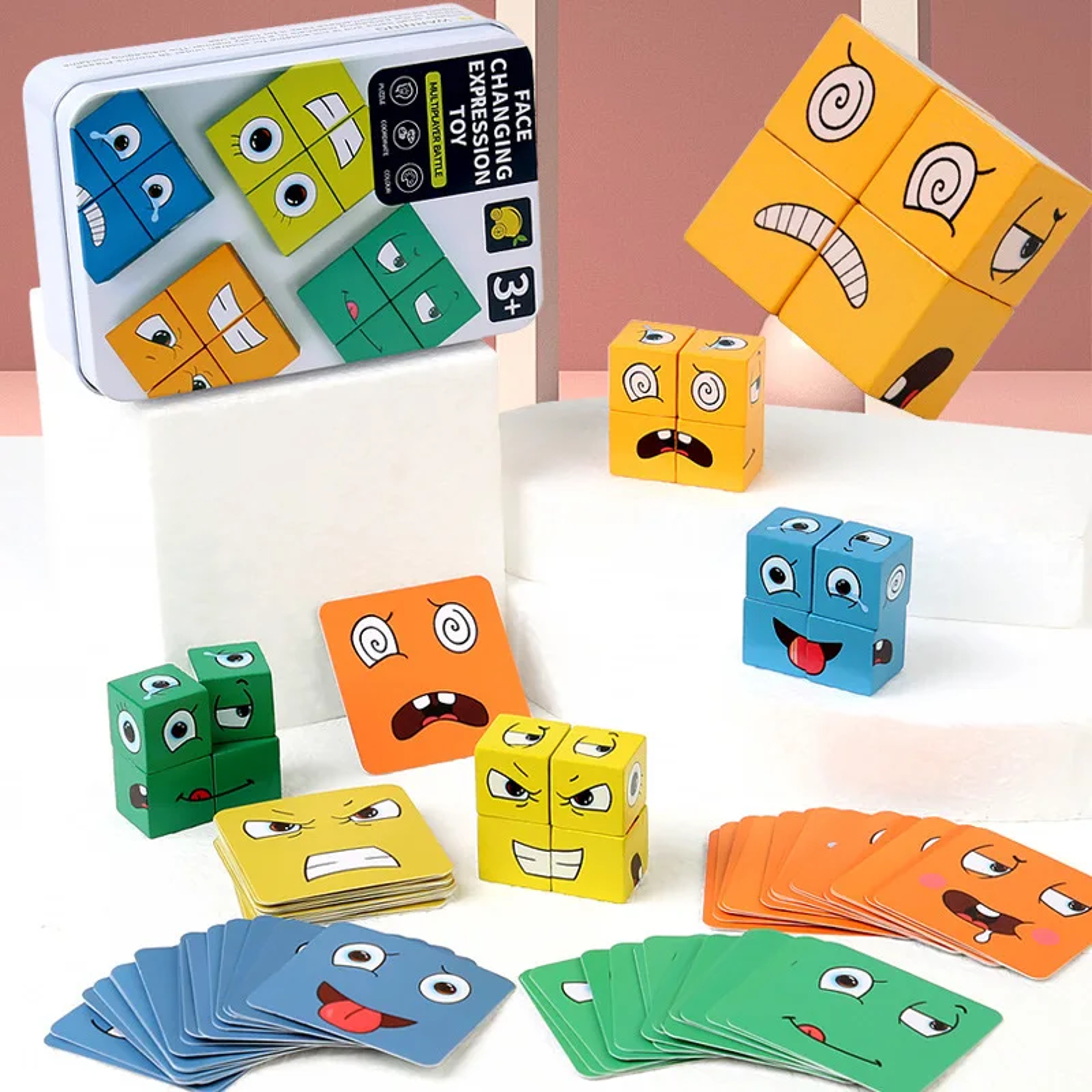 Wooden Educational Toys Gifts, Kid Board Game, Fun Challenge Face-changing Building Blocks Cube, Parent-child Interactiv – view 4