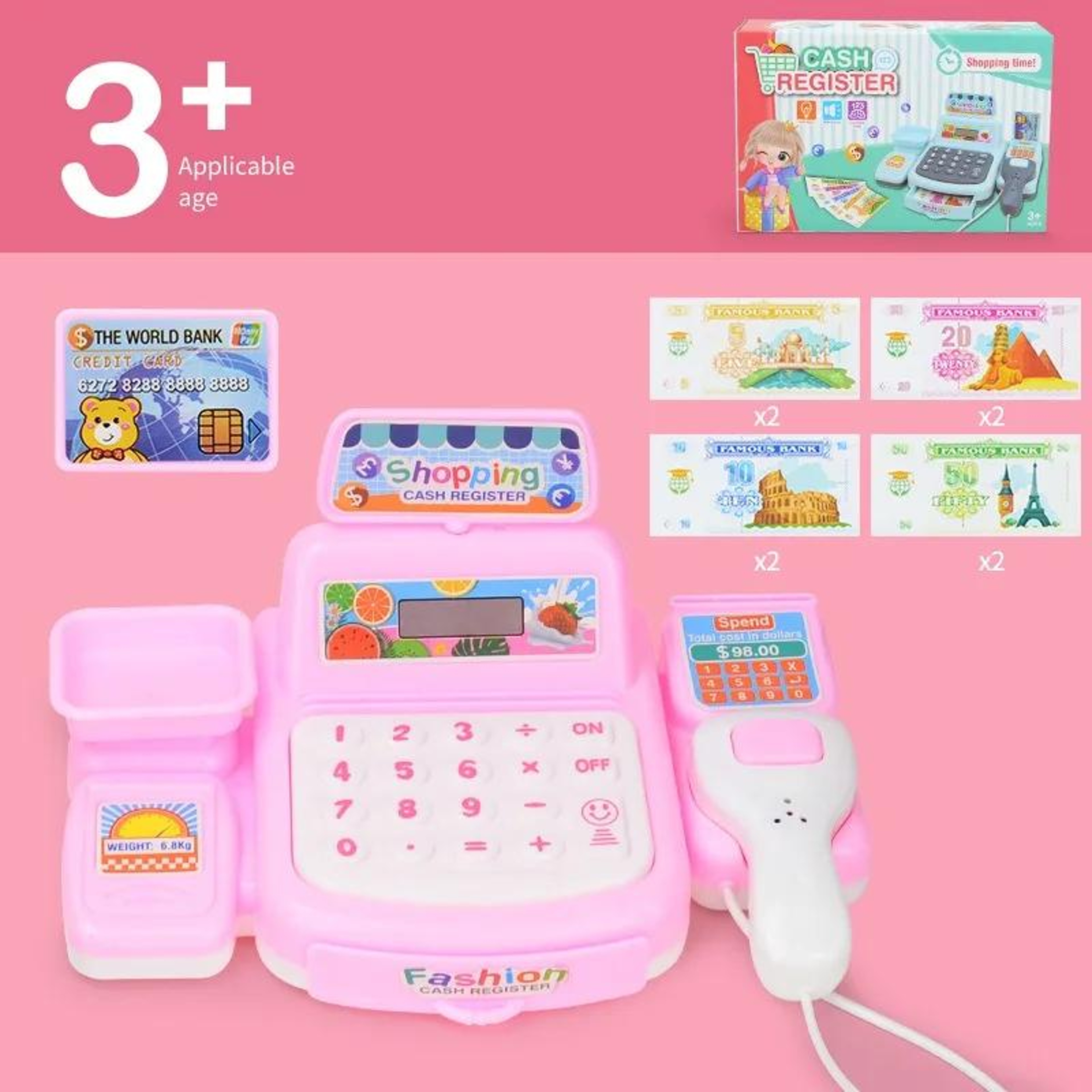Realistic Checkout Counter Simulated Cash Register Toys Playhouse Roleplay Education Shopping Model 6