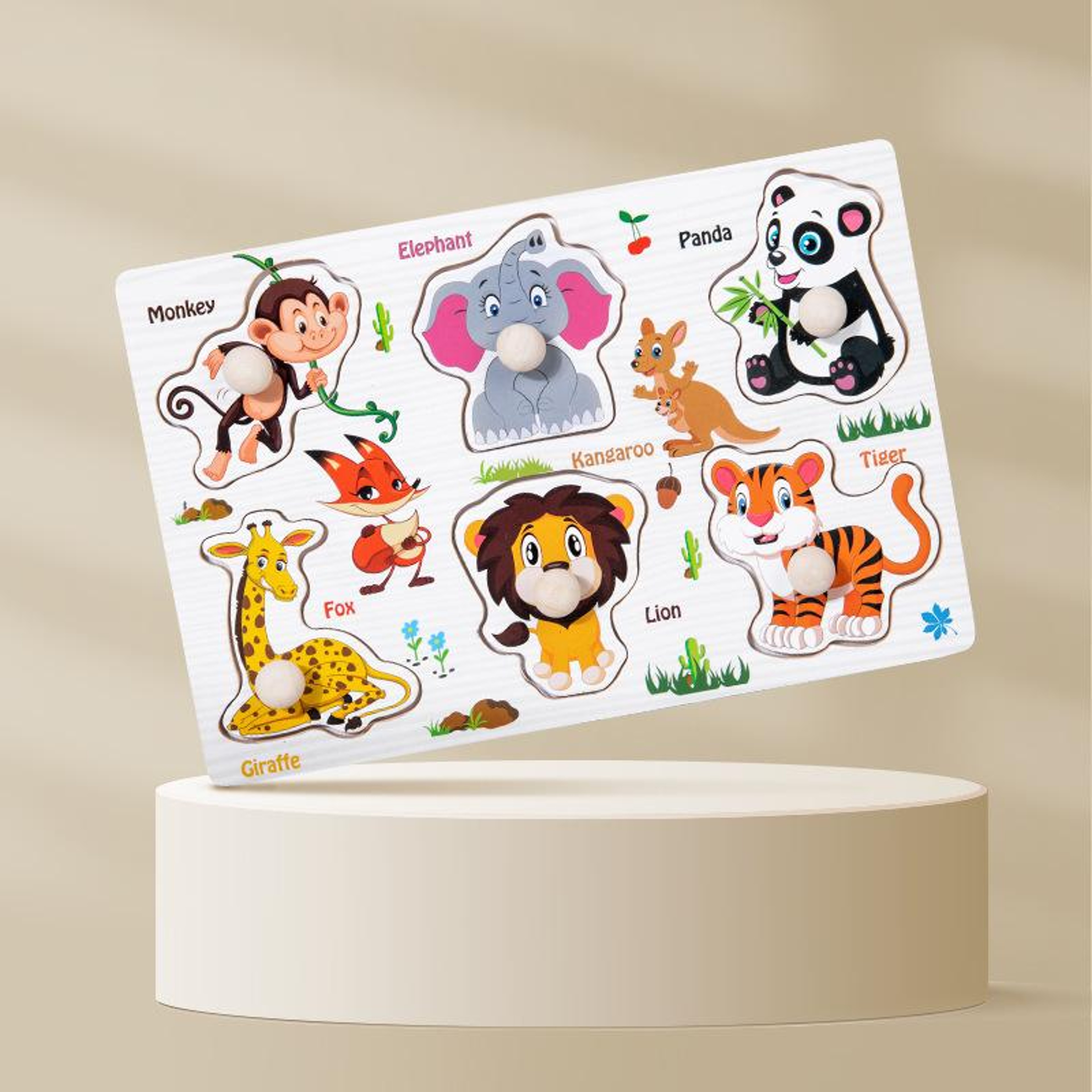 Handheld Montessori Baby Puzzle Matching Board Toy for Early Childhood Education with Cartoon Animals and Fruits – view 3