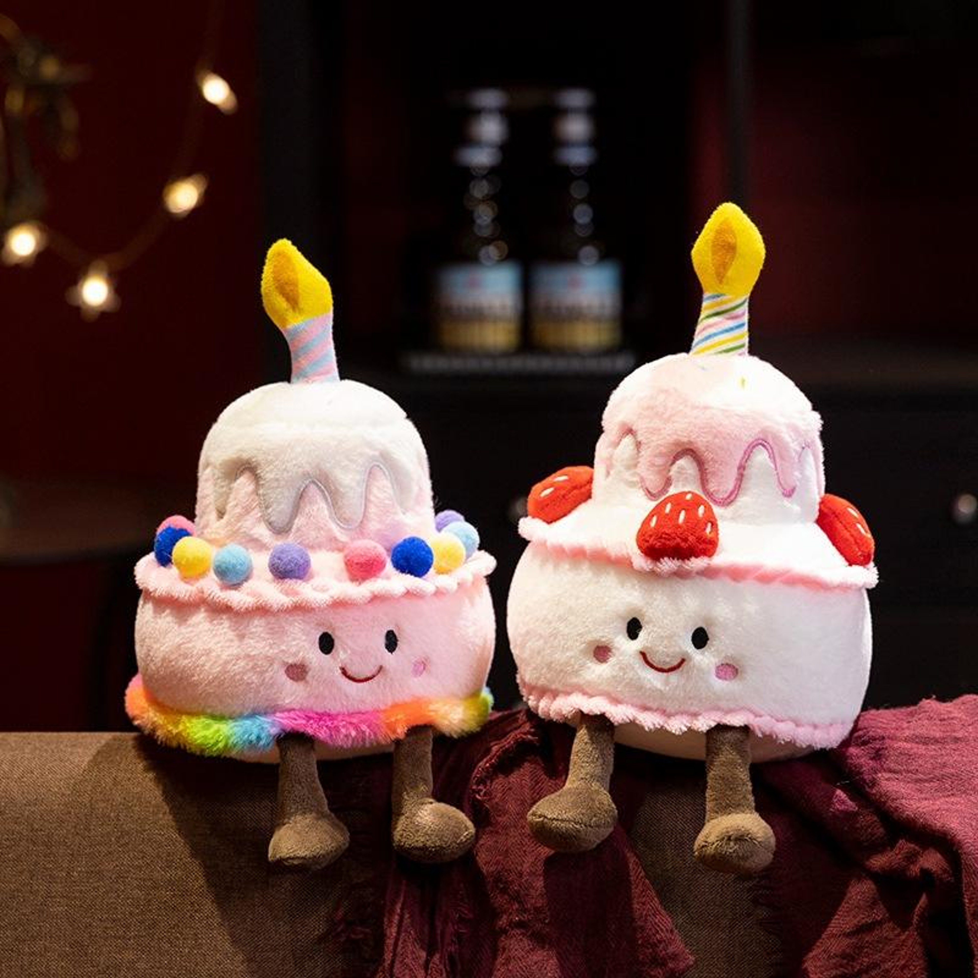 Handmade Pink Strawberry Cake Plush Toy Cute Cotton Candy Birthday Gift For Girls 0