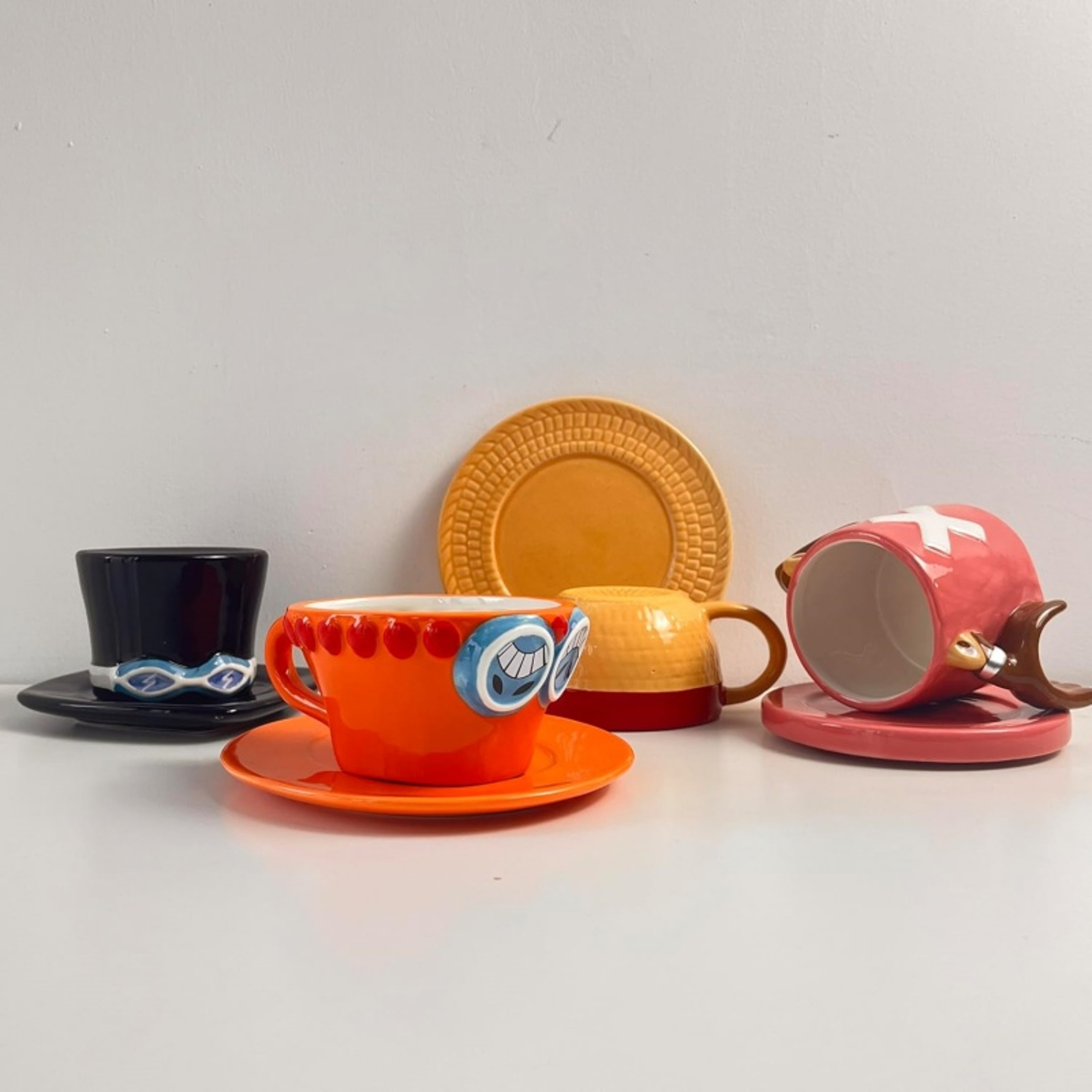 Creative Hat Shaped Cartoon Coffee Cup And Saucer Anime Chopper Ace Sabo Ceramic Mug Gift Dessert P 0