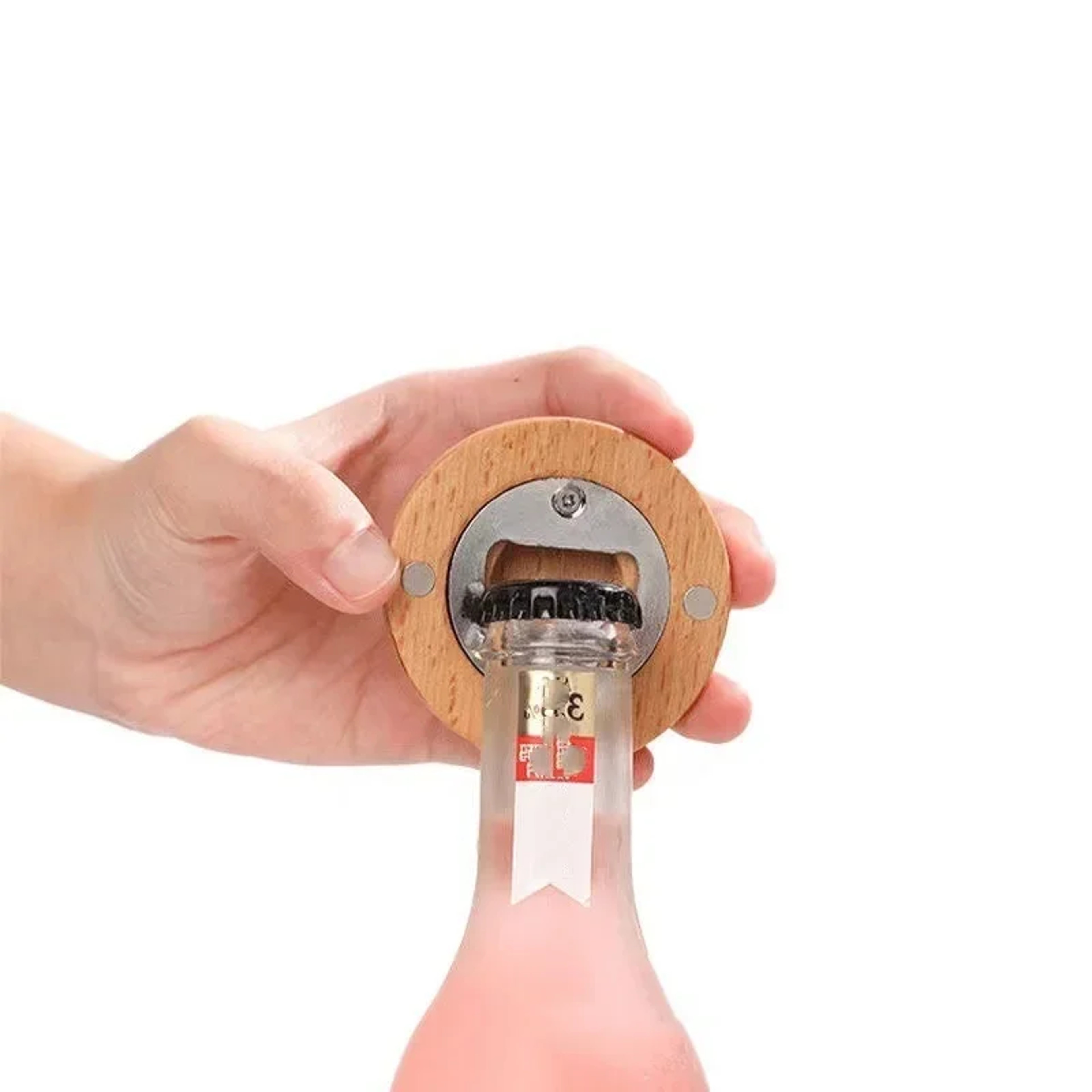 Round Shape Bamboo Beer Bottle Opener Portable Fridge Magnet Bar Gadget For Home  Party 0
