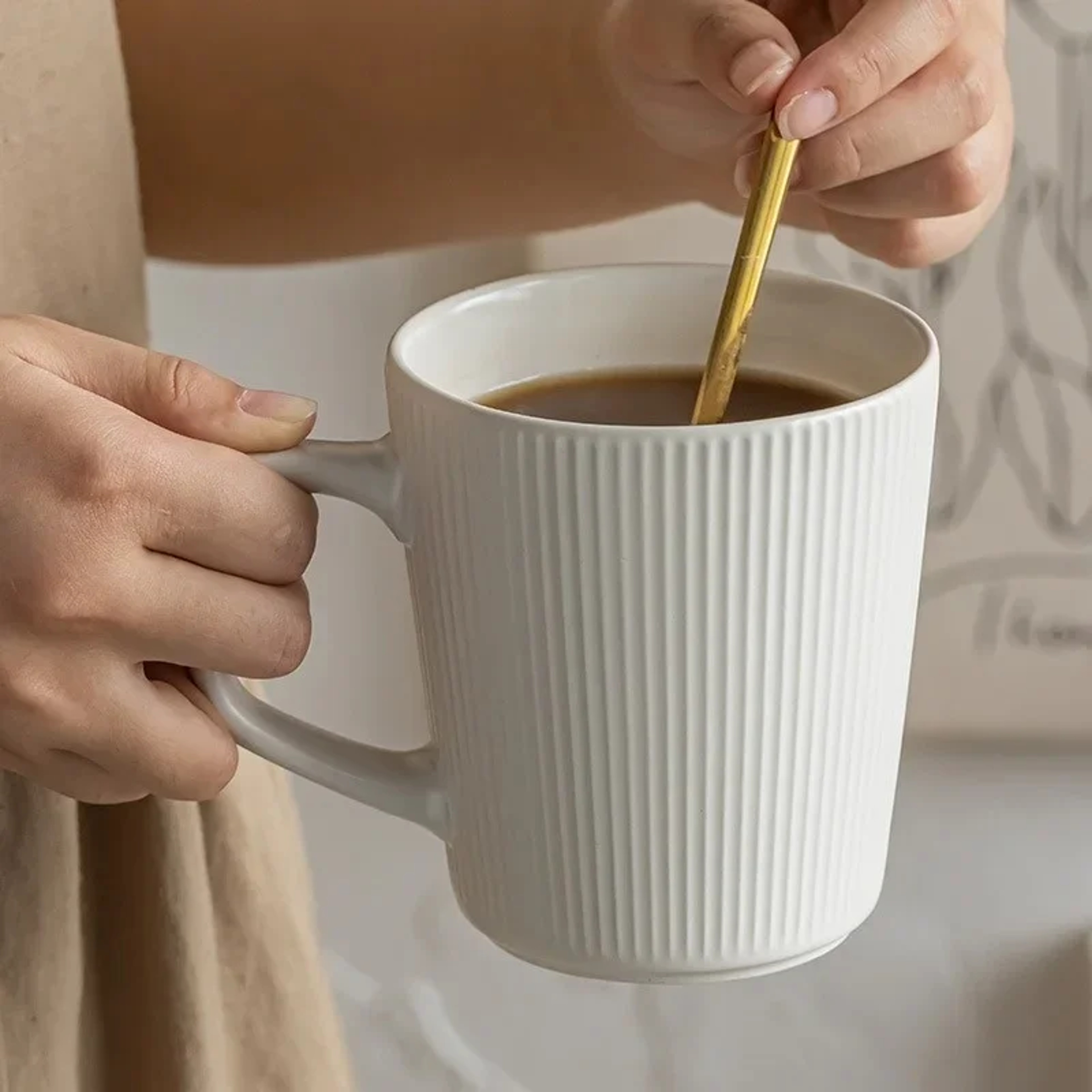 Nordic Style Milk Coffee Mug Embossment Ceramics Mug Practical Household Water Cup Striped Solid Co 0