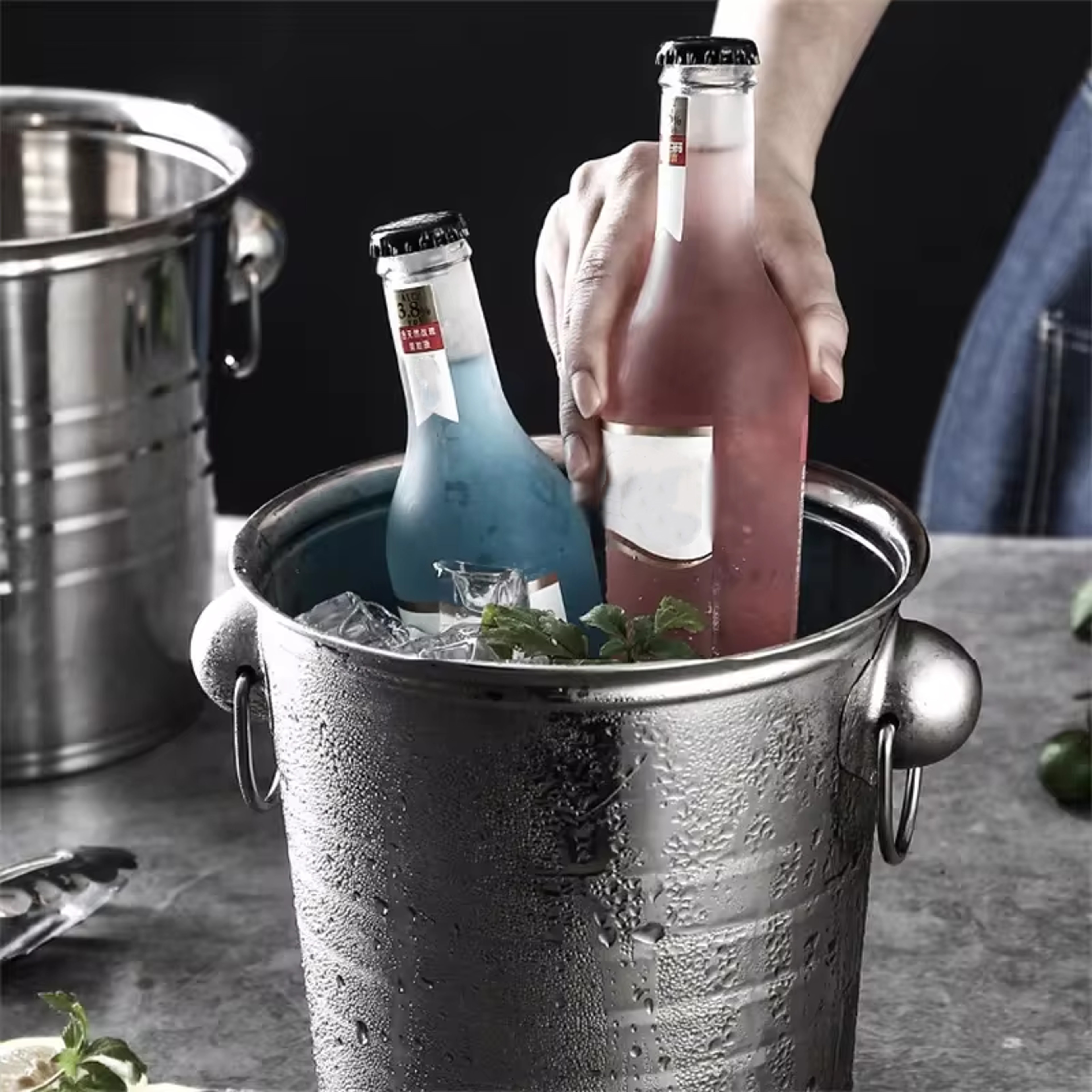 Portable Ice Chiller Cooler Stainless Steel Ice Bucket With Comfortable Handle Twoear Wine Tooling  0