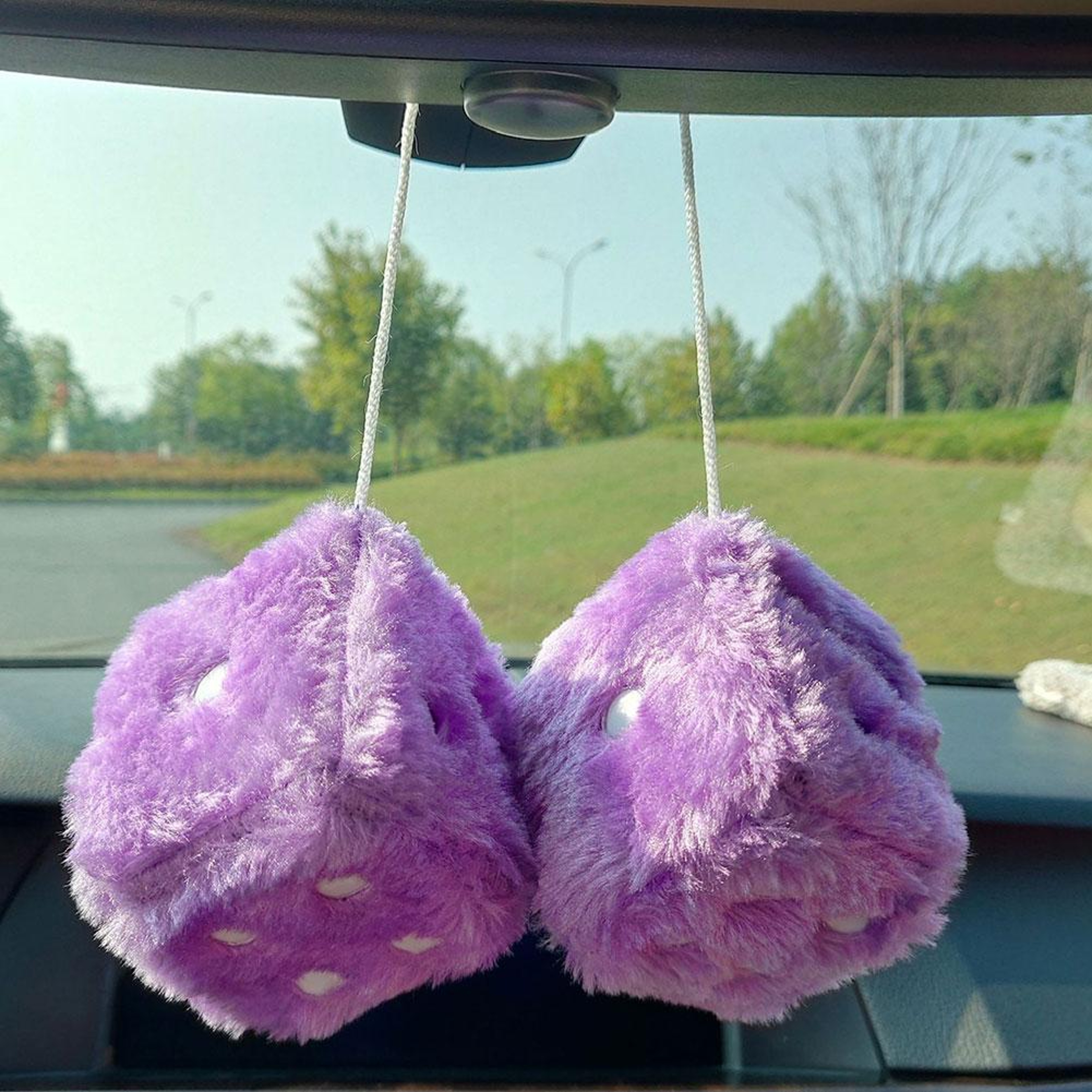 Anime Car Decoration Accessories Big Long Hair Hot Stamping Dot Dice Plush Toy Cube Pendant Auto Pe 0