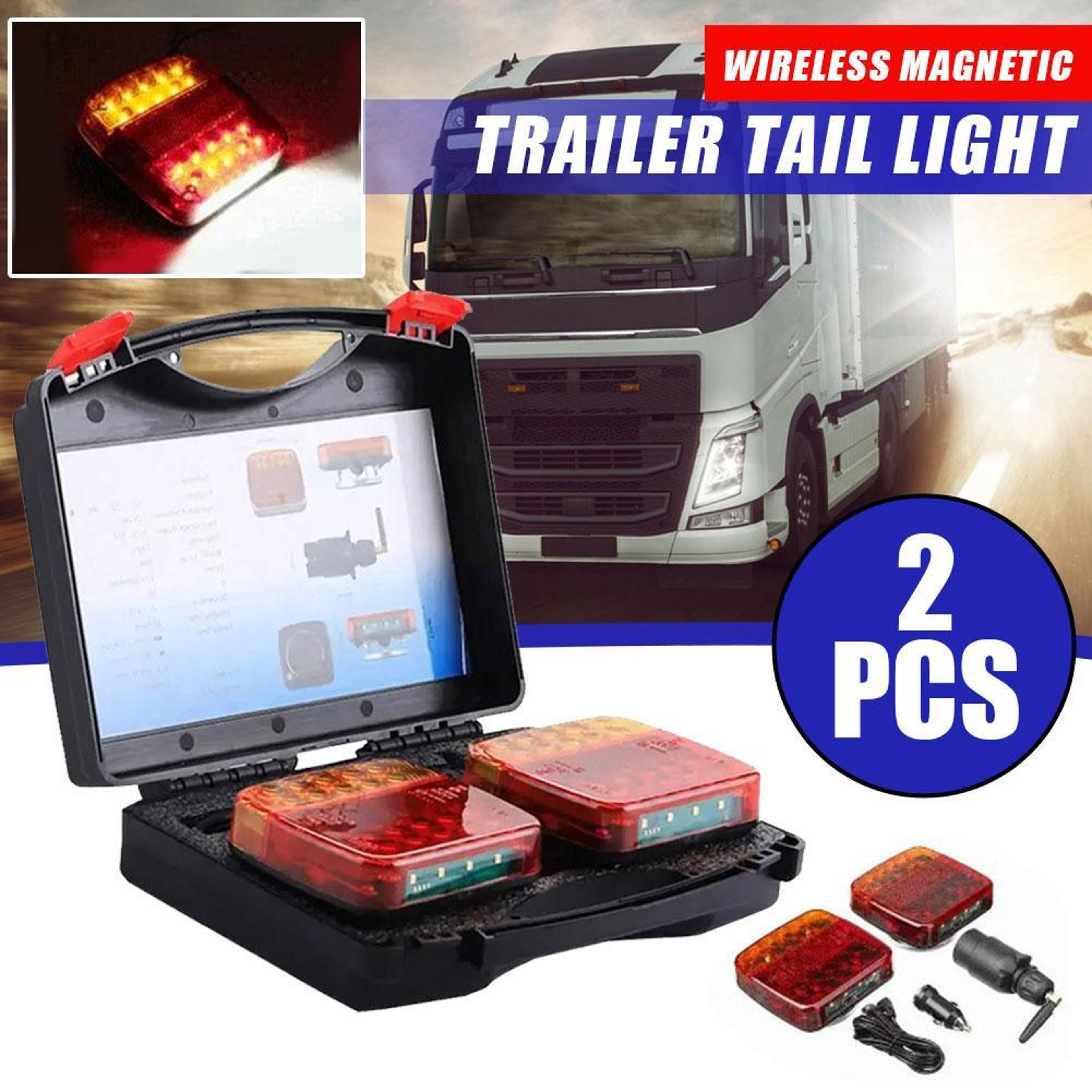 Rechargeable Rear Taillight Signal Warning Lamp Wireless Magnetic Waterproof Trailer Light 5
