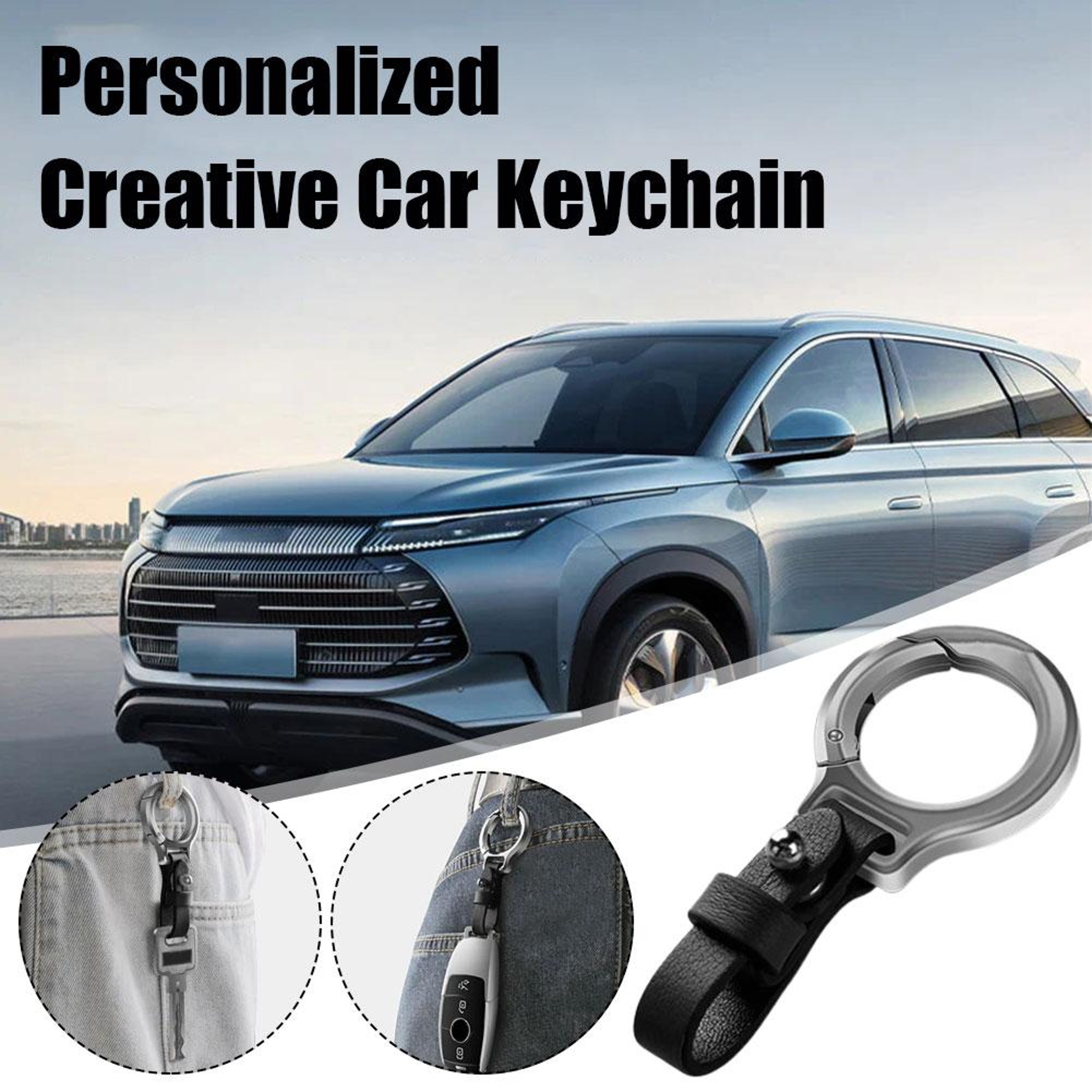 Stylish Leather Keychain Carabiner Pendant  Durable Key Ring For Men And Women 2
