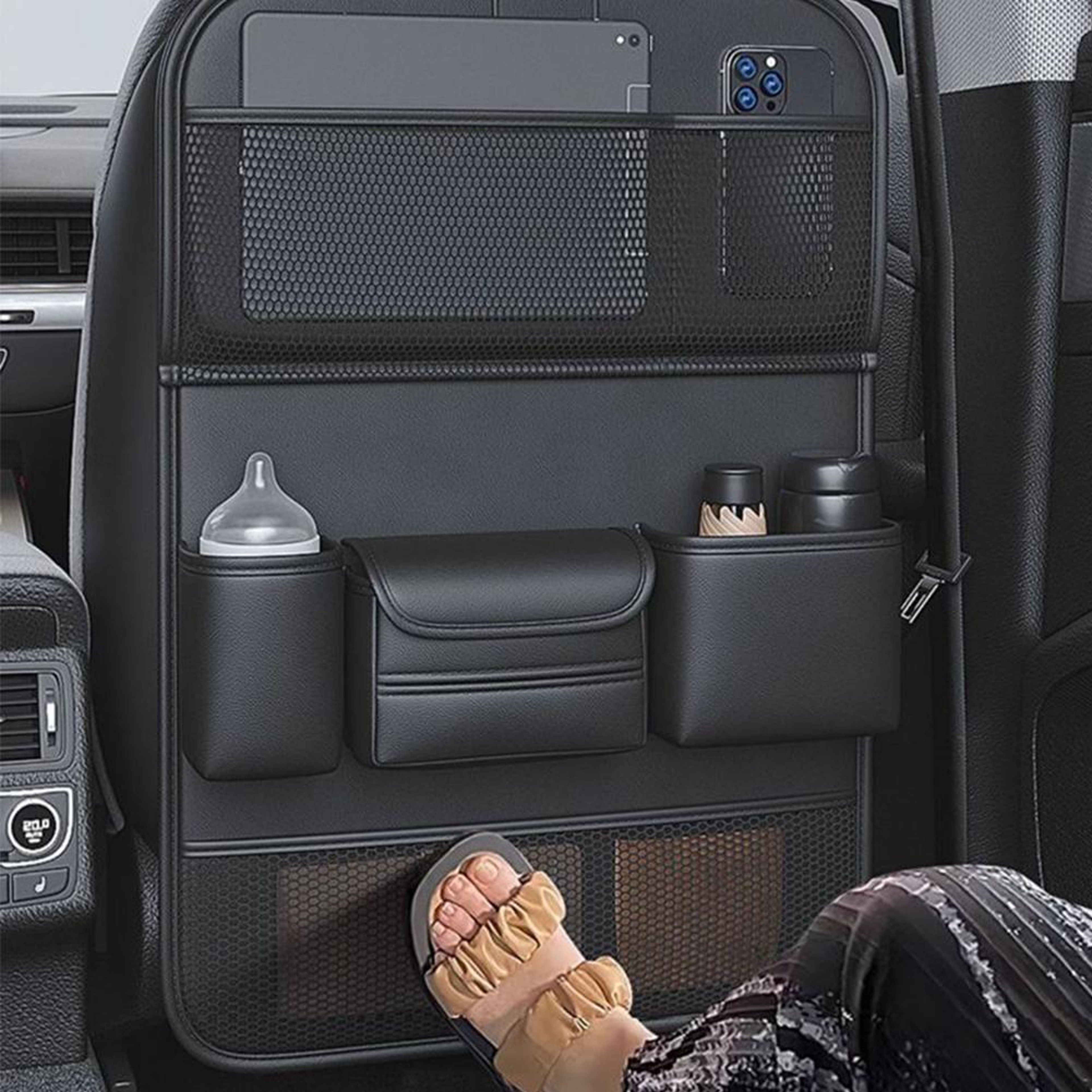 Car Seat Back Organizer With Foldable Table  PU Leather Spacious Storage Bag With Multiple Pockets  2