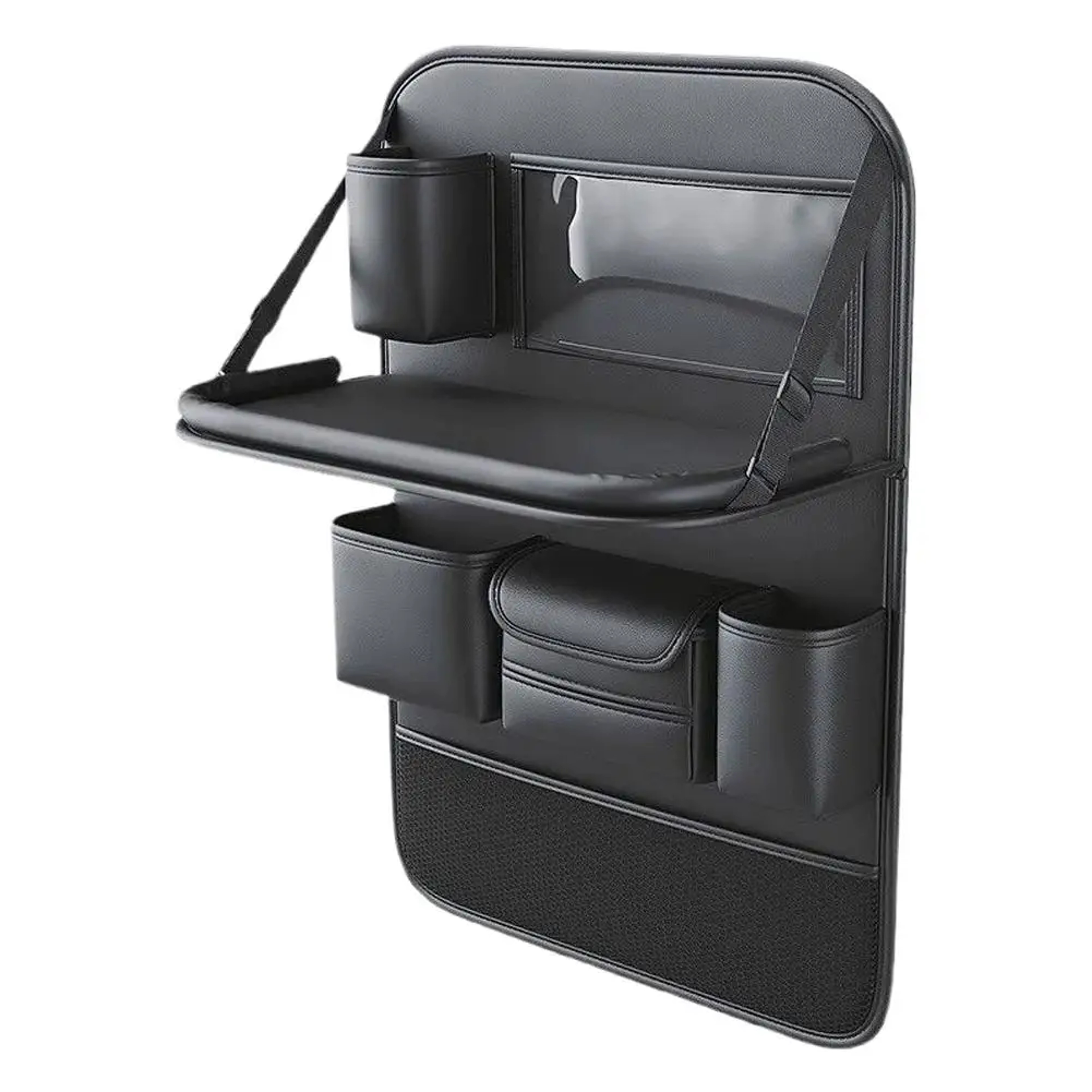Car Seat Back Organizer With Foldable Table  PU Leather Spacious Storage Bag With Multiple Pockets  4