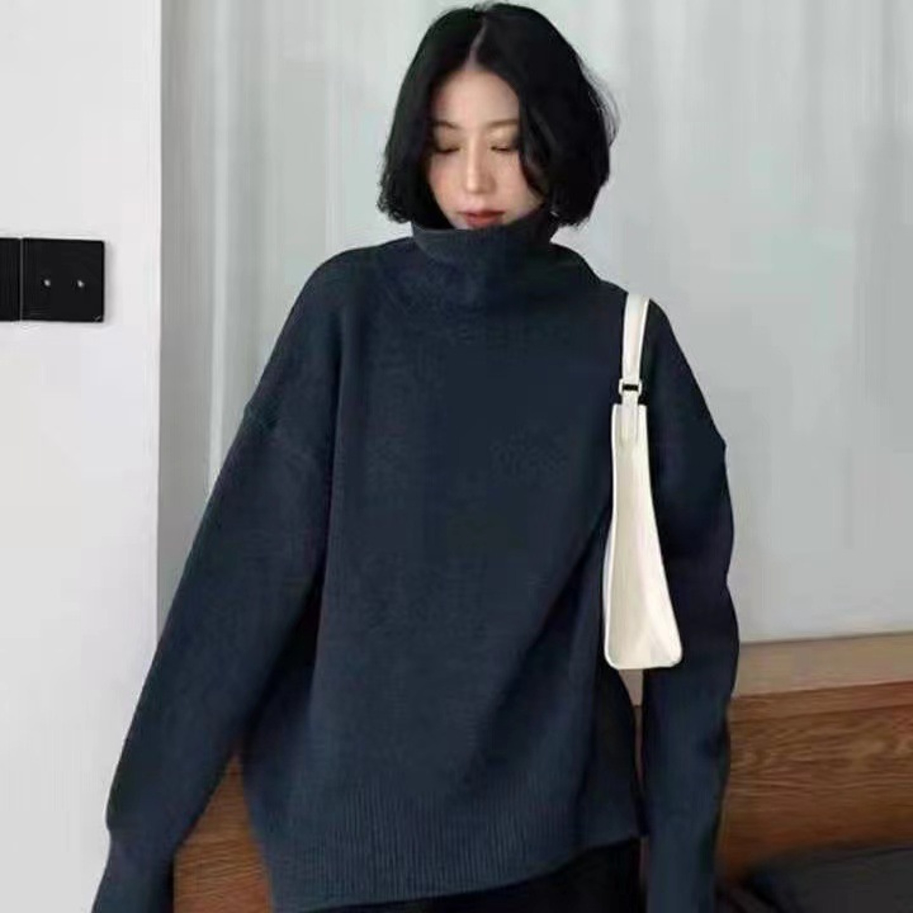 Thickened Loose Knitted Sweater High Collar Lazy Style Base Shirt Outerwear Autumn Winter Fashion C 2