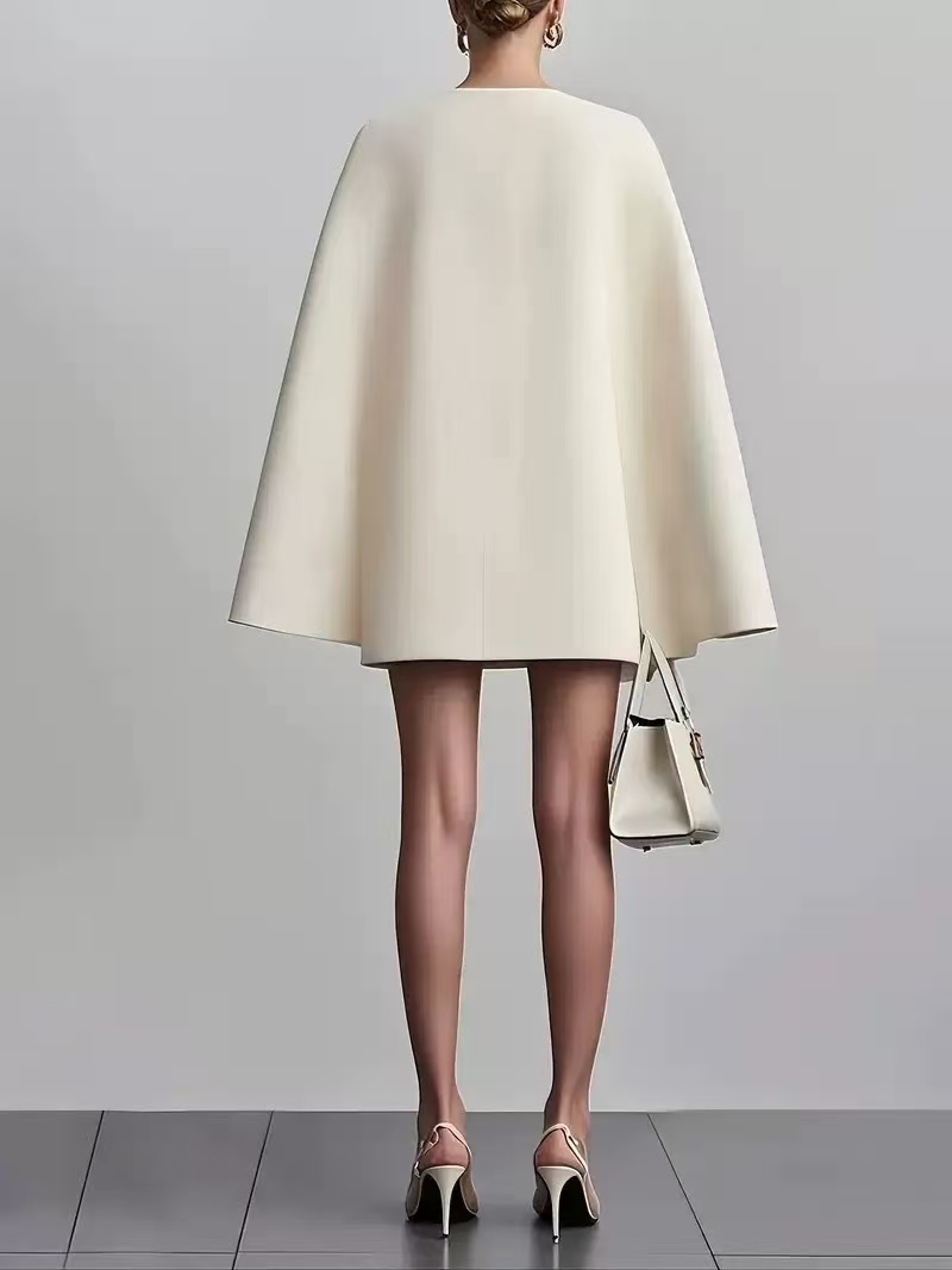 Elegant Vneck Shawl Cape Sleeve Blazer Dress  Double Breasted Office  Party Dress 1