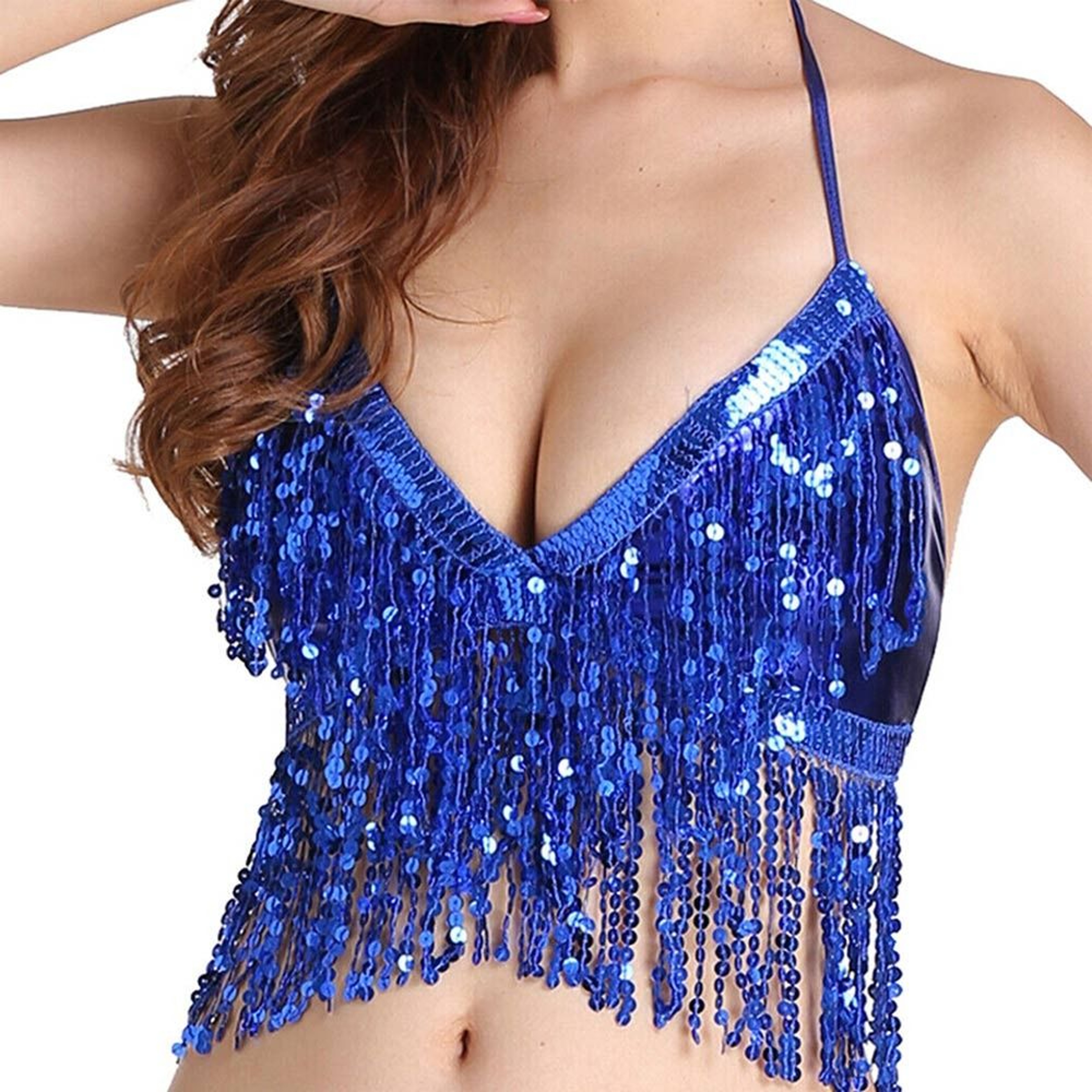 Sparkling Belly Dance Sequin Fringe Halter Bra Top For Nightclub  Stage 5