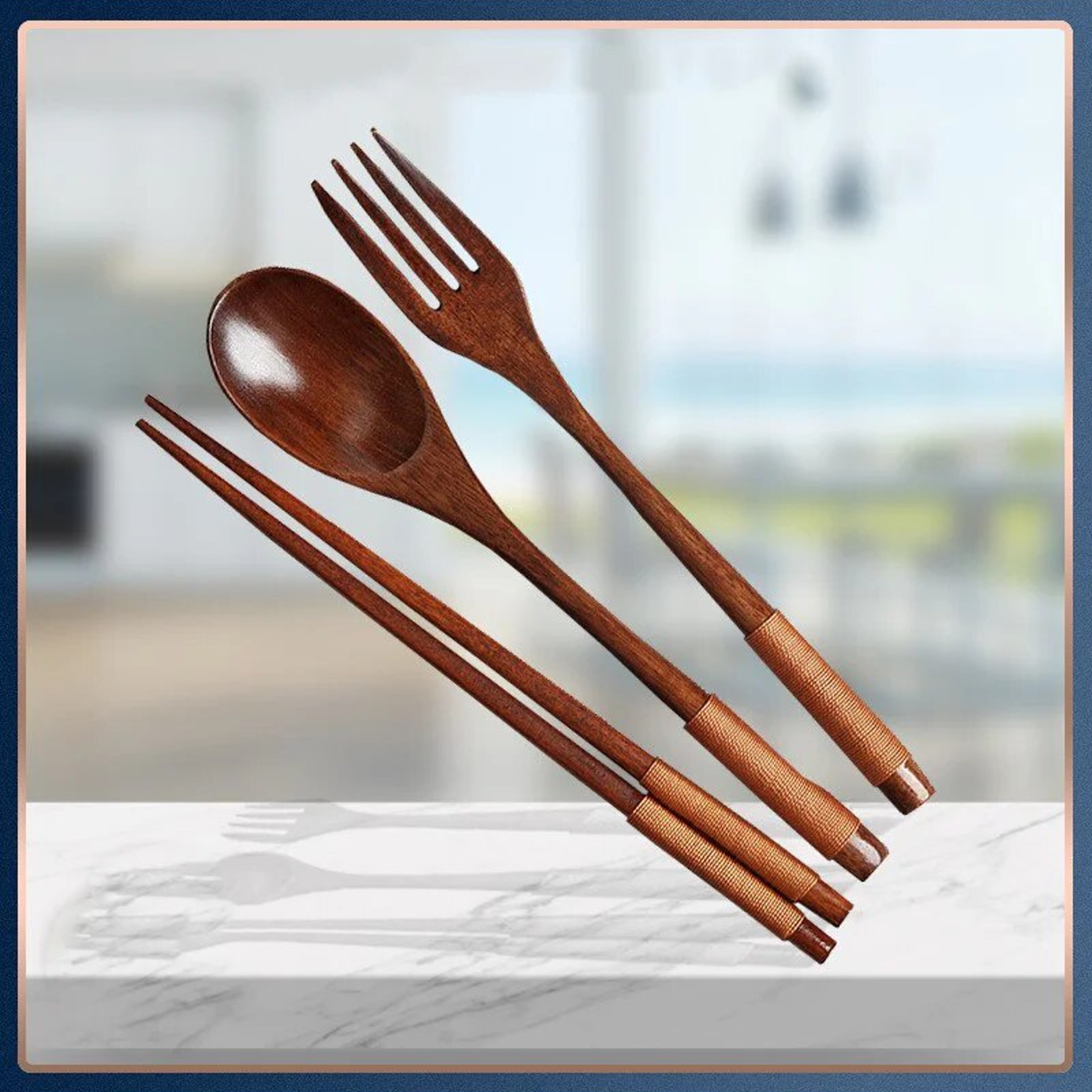 Wooden Chopsticks Fork Spoon Set  Japanese Style Cutlery For Kitchen  Home 0