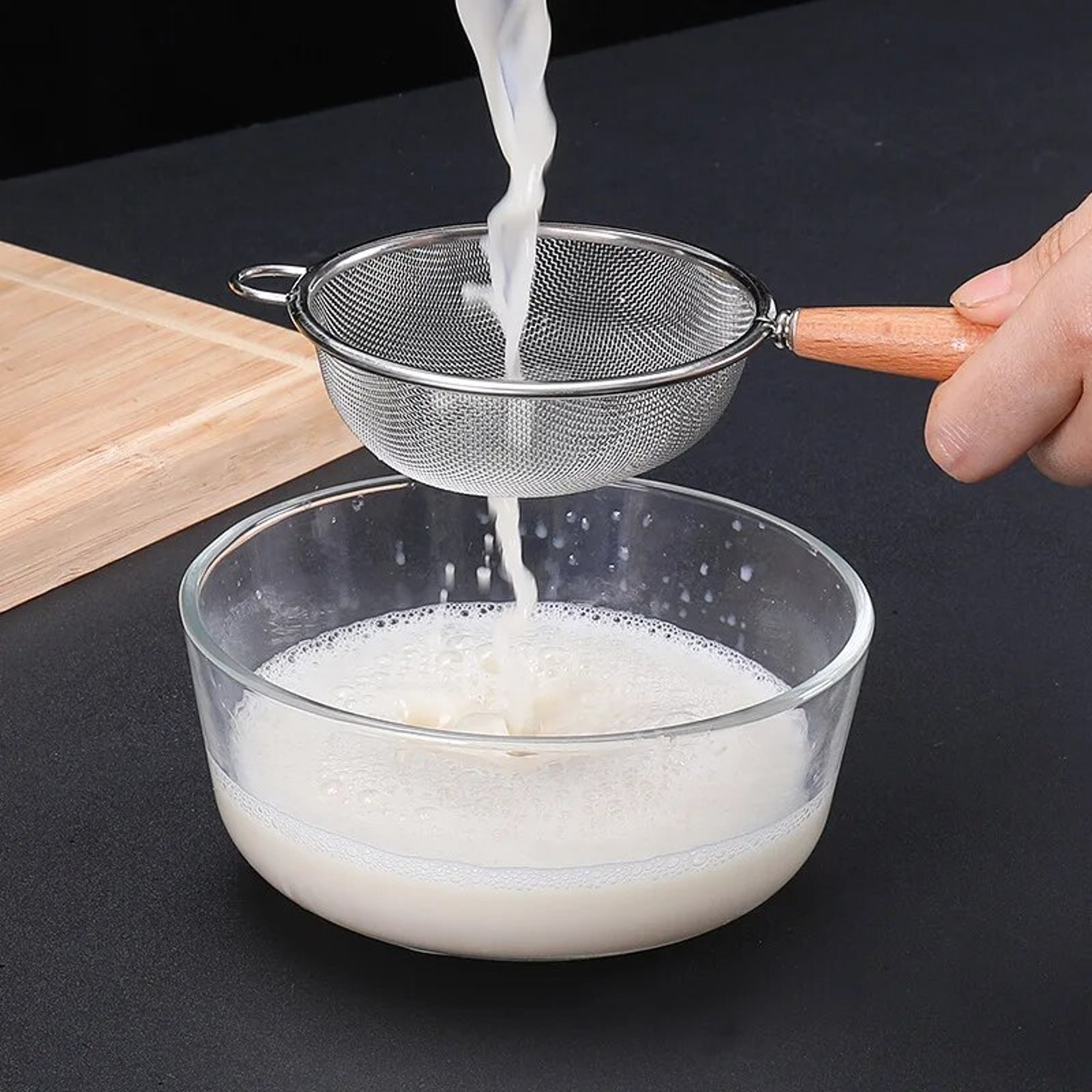 Stainless Steel Mesh Filter Spoon With Wooden Handle For Frying  Flour Straining 2