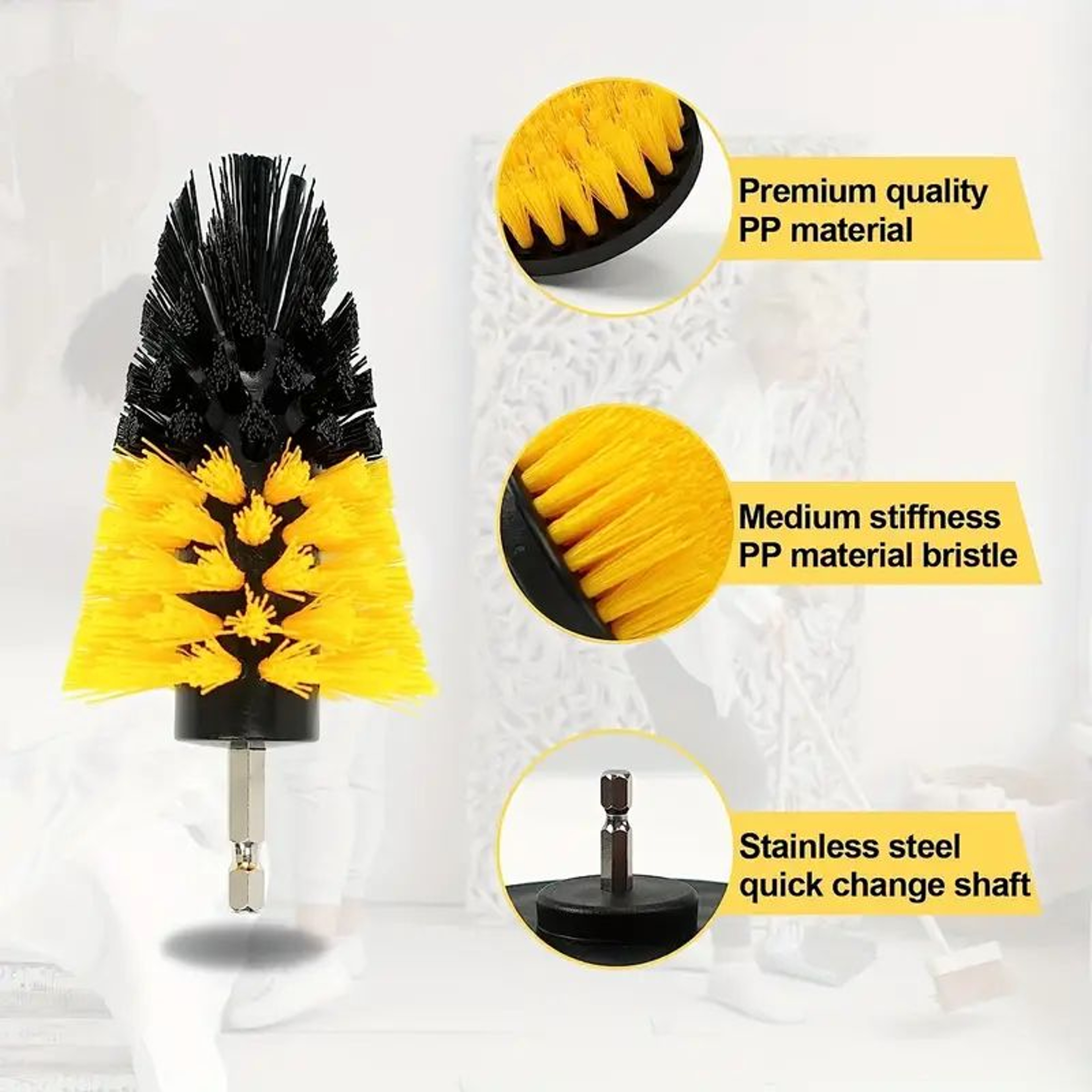 Electric Drill Brush Head Set  Set Of Yellow Moving Brush Heads For Efficient Cleaning 1