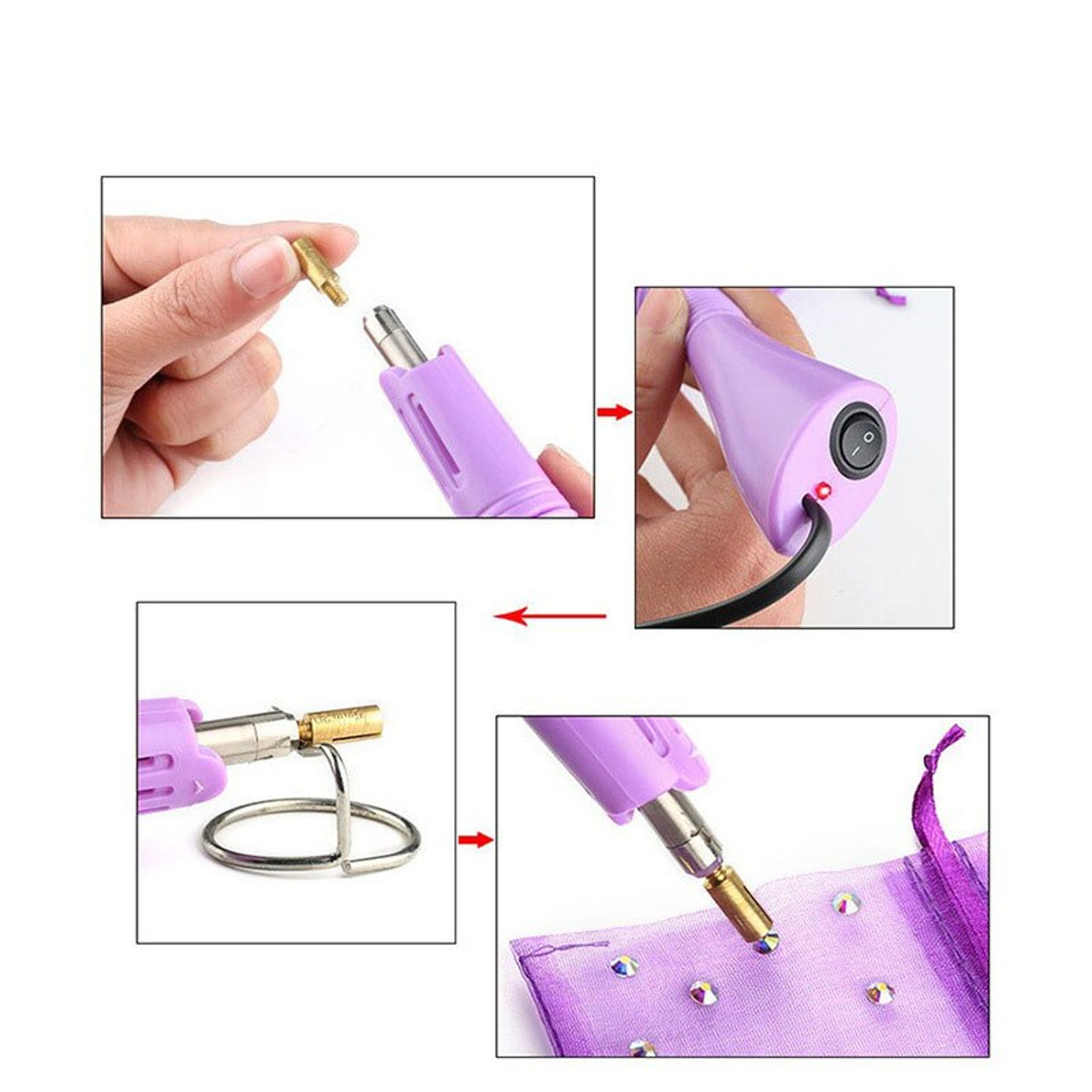 Purple Hotfix Rhinestone Applicator  Fast Heating Ironon Wand With Precision Tips 4