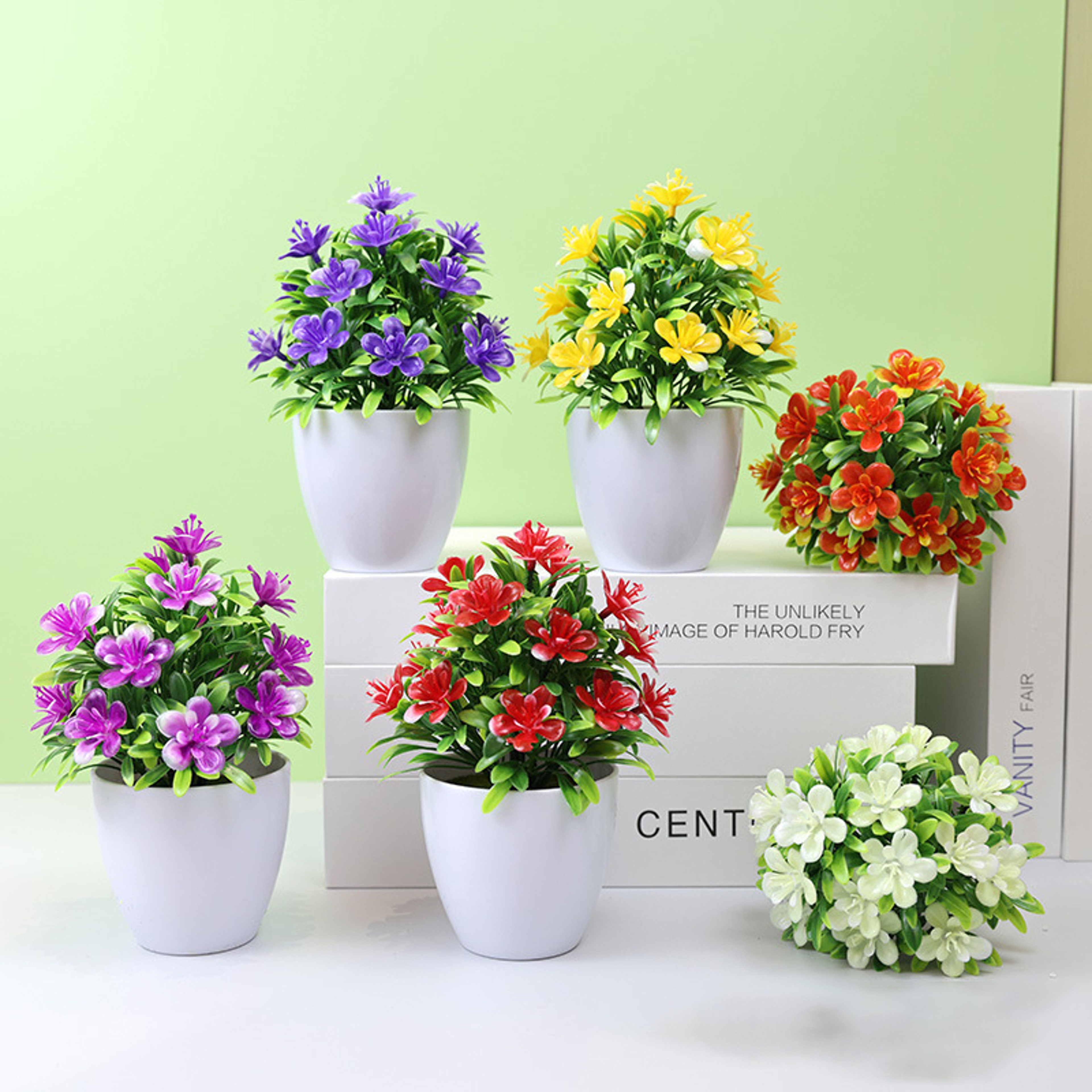 Artificial Five Leaf Plum Potted Plant  IndoorOutdoor Decorative Faux Plant For Home Office  Garden 0