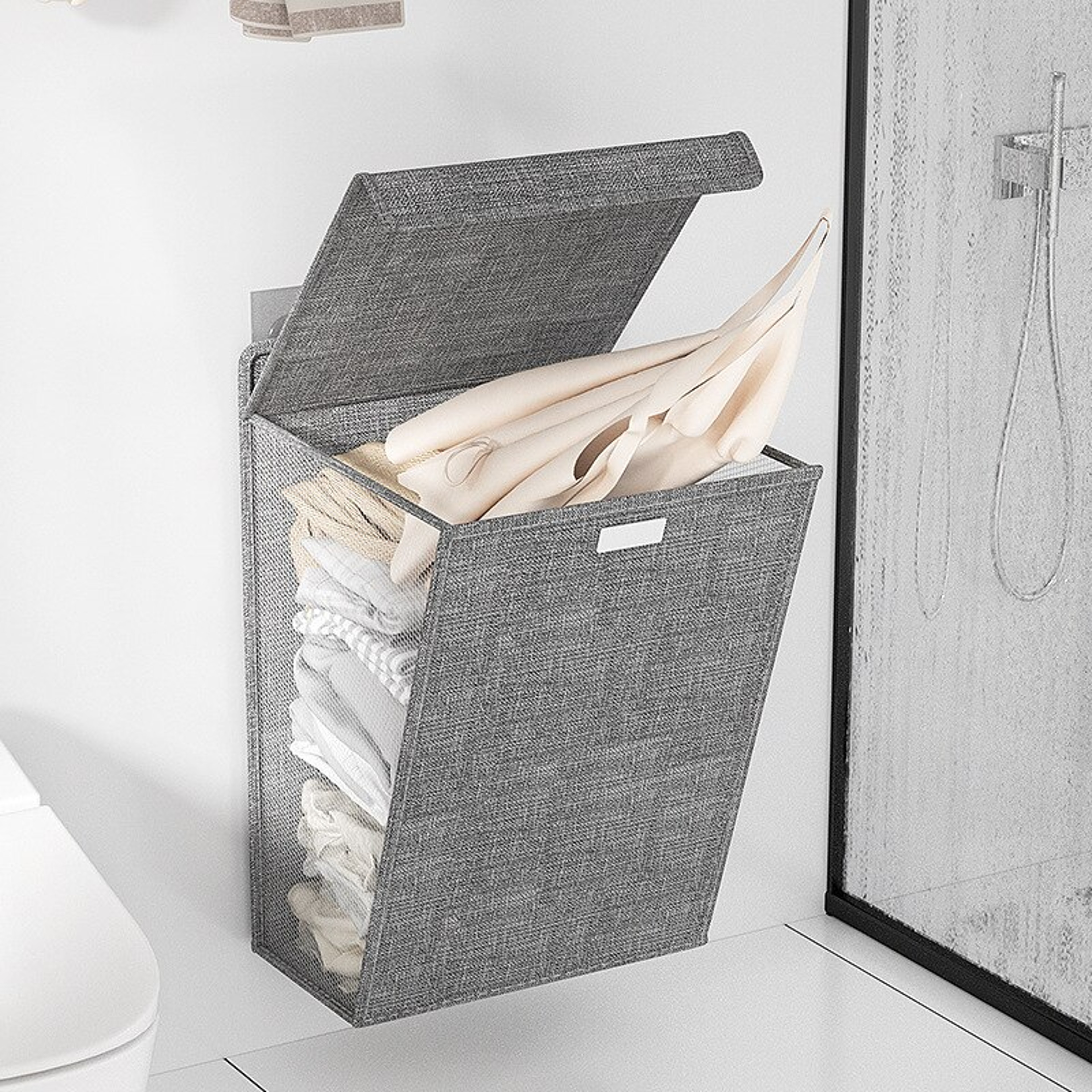 Foldable Adhesive Laundry Basket Hamper  Multifunctional PunchFree Wall Hanging Mesh Hook Organizer 2