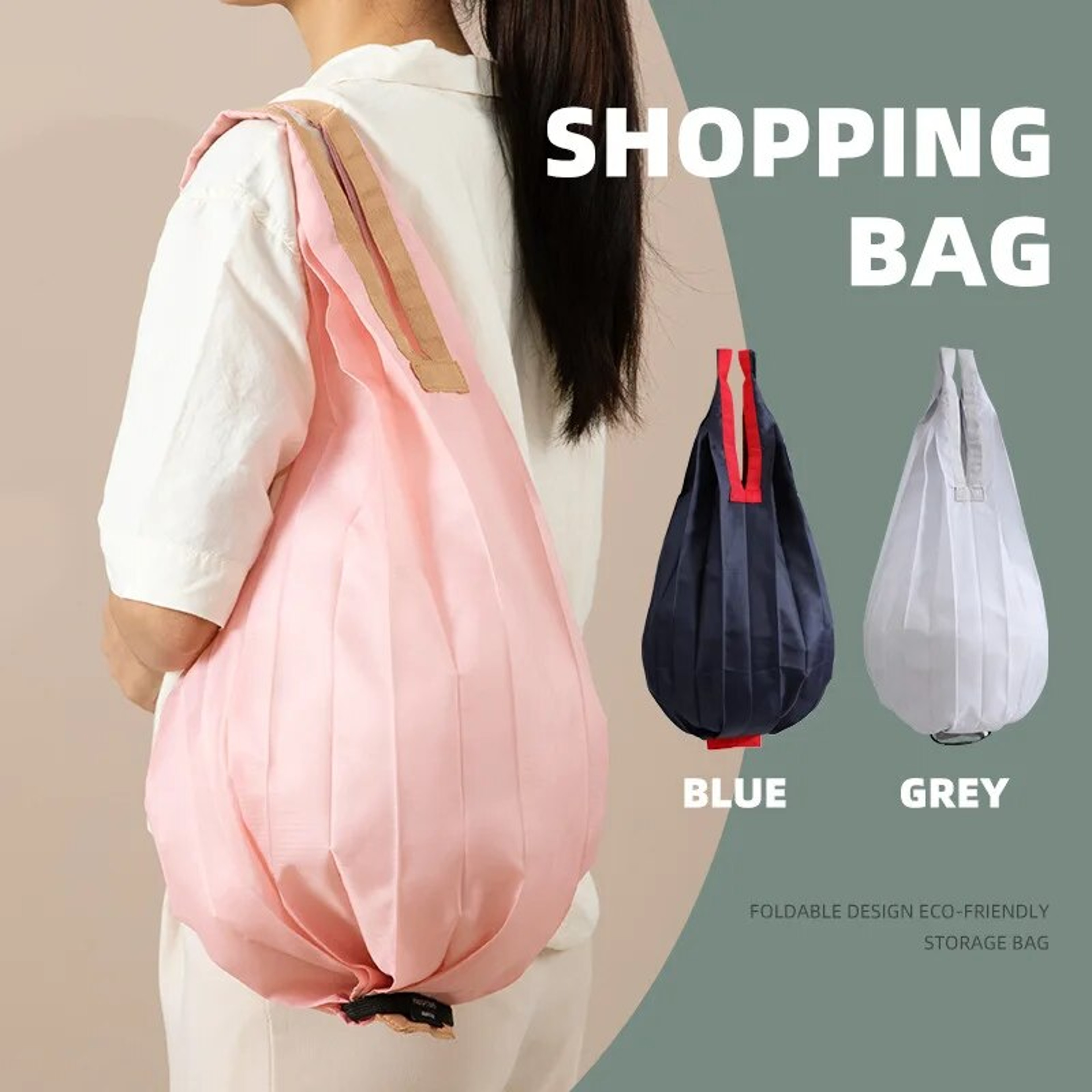 EcoFriendly Folding Shopping Bag  Large Capacity Ultra Lightweight With Handy Hanging Buckle 1