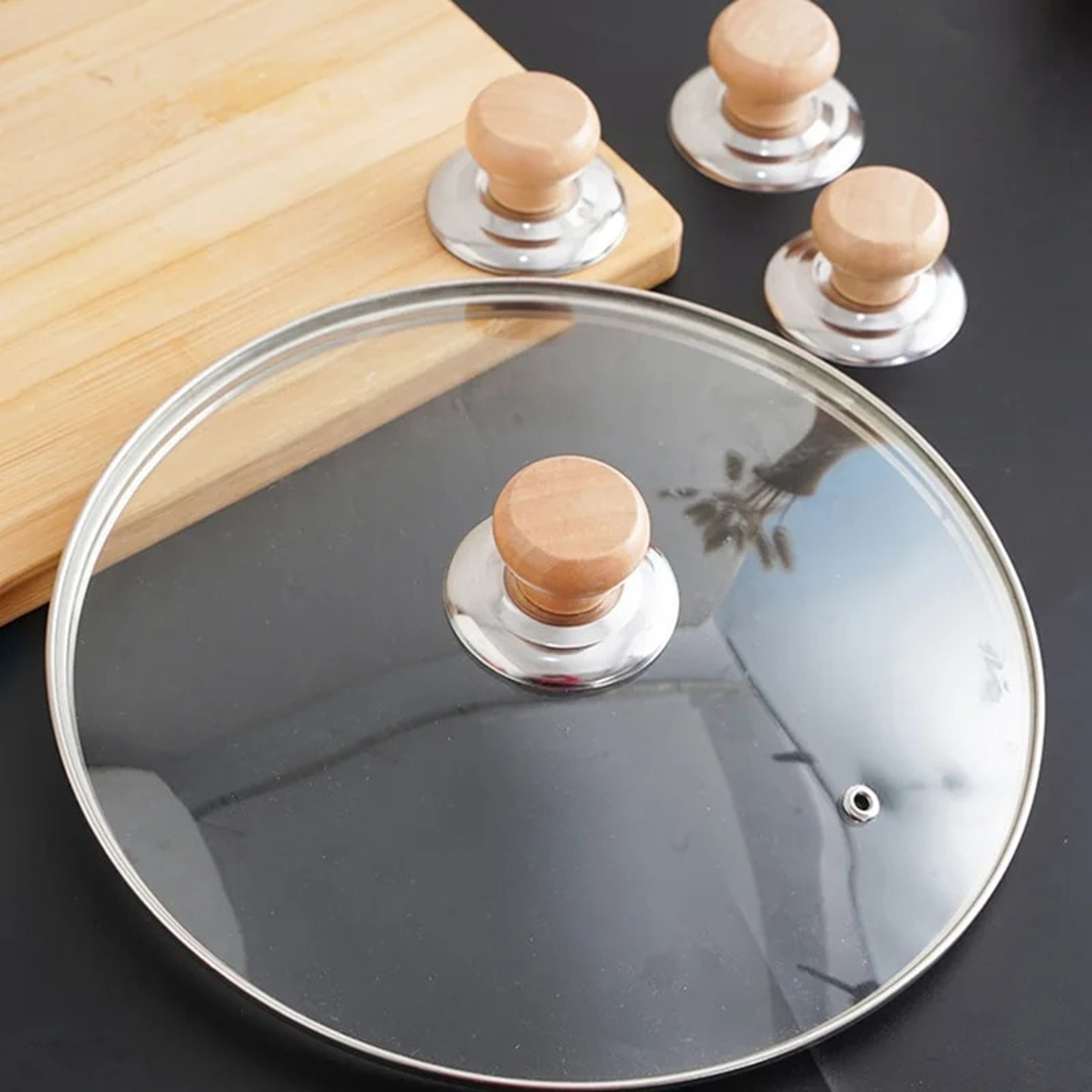 Solid Wood Lid Handle Stainless Steel Pot Twist Cap  AntiScalding Round Wooden Handle For Kitchenwa 0