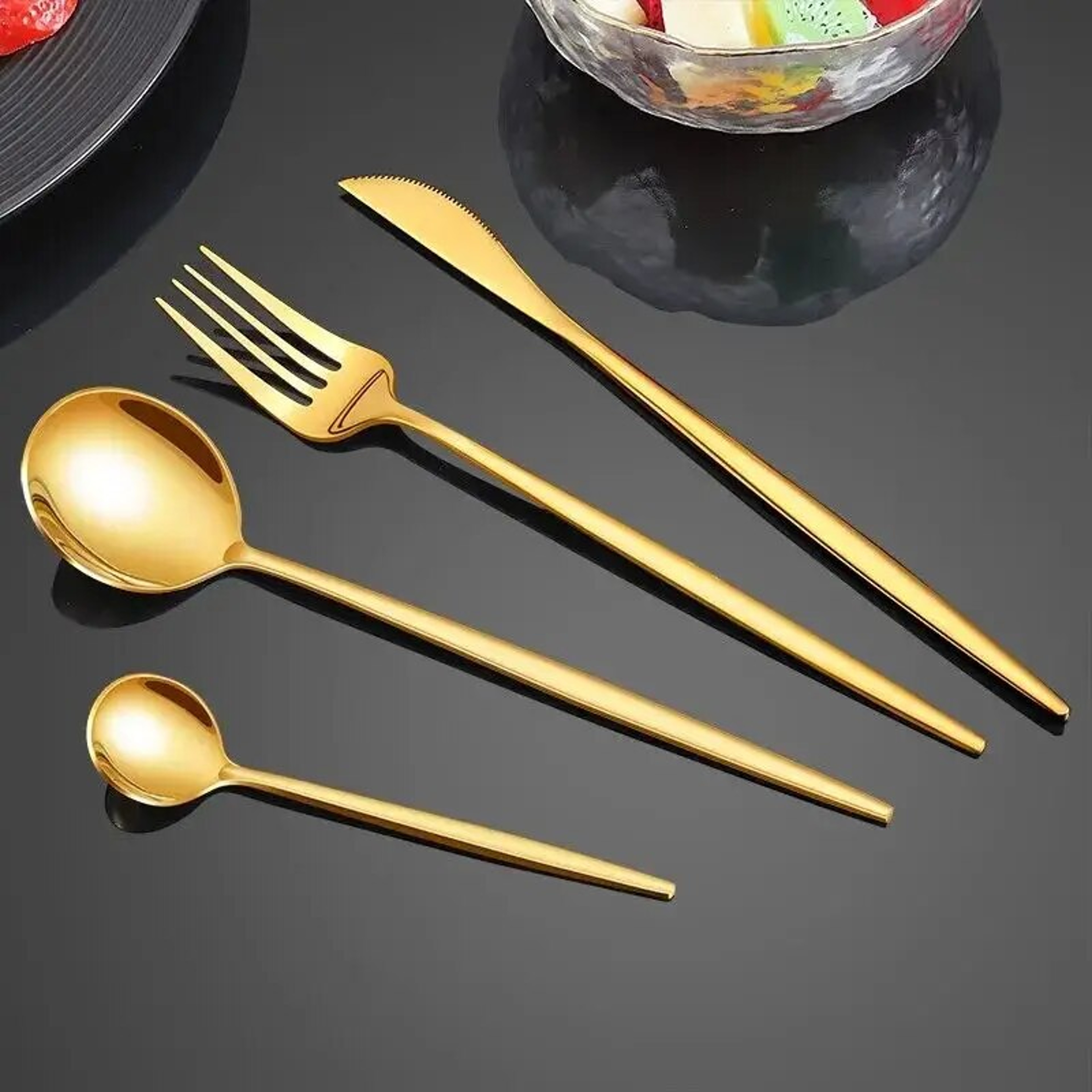 Golden Stainless Steel Cutlery Set  Knife Fork Spoon And Teaspoon For Elegant Dining 0