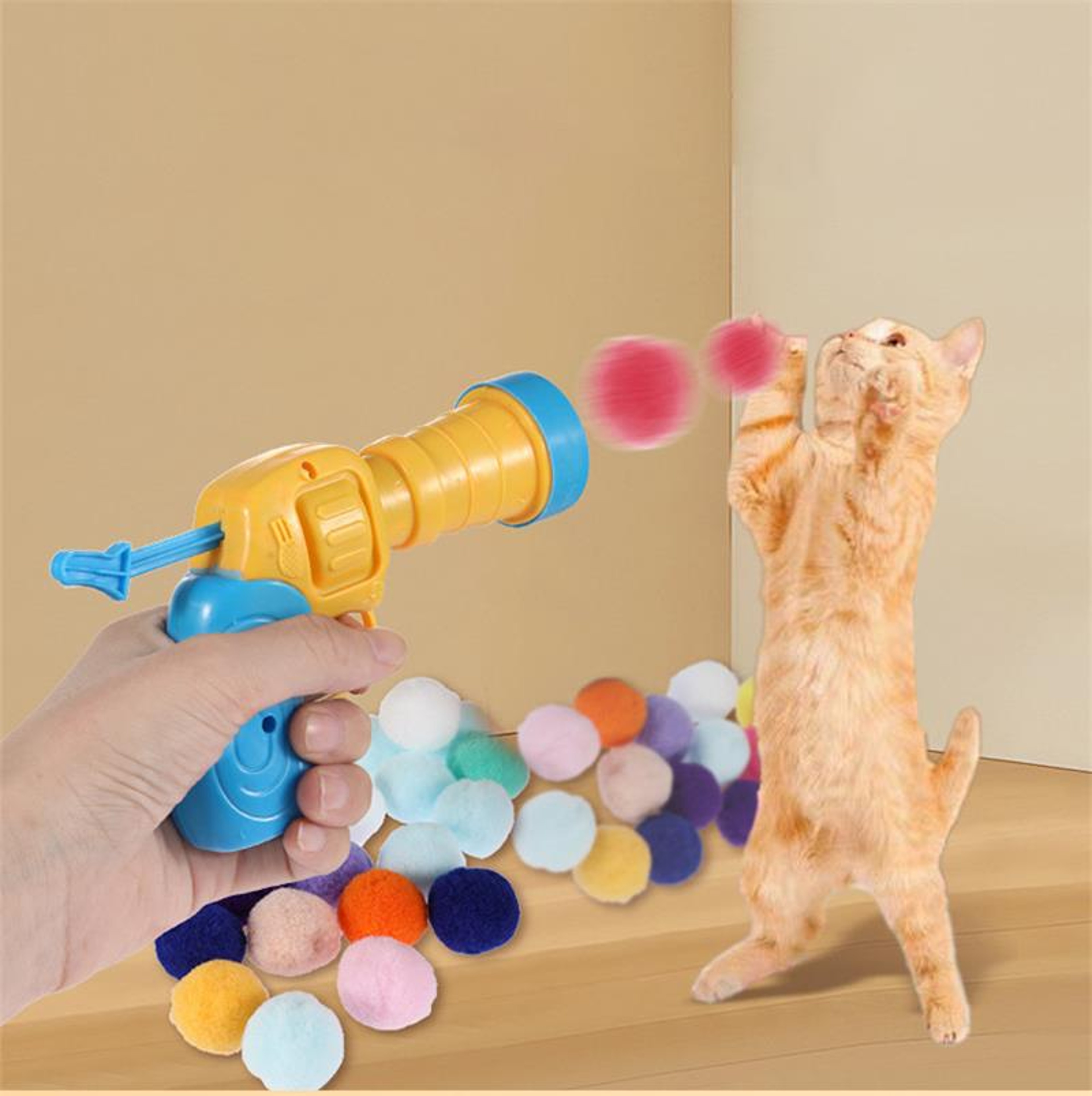 Interactive Cat Toy Gun With Plush Ball  Silent Shooting Game For Pets 1