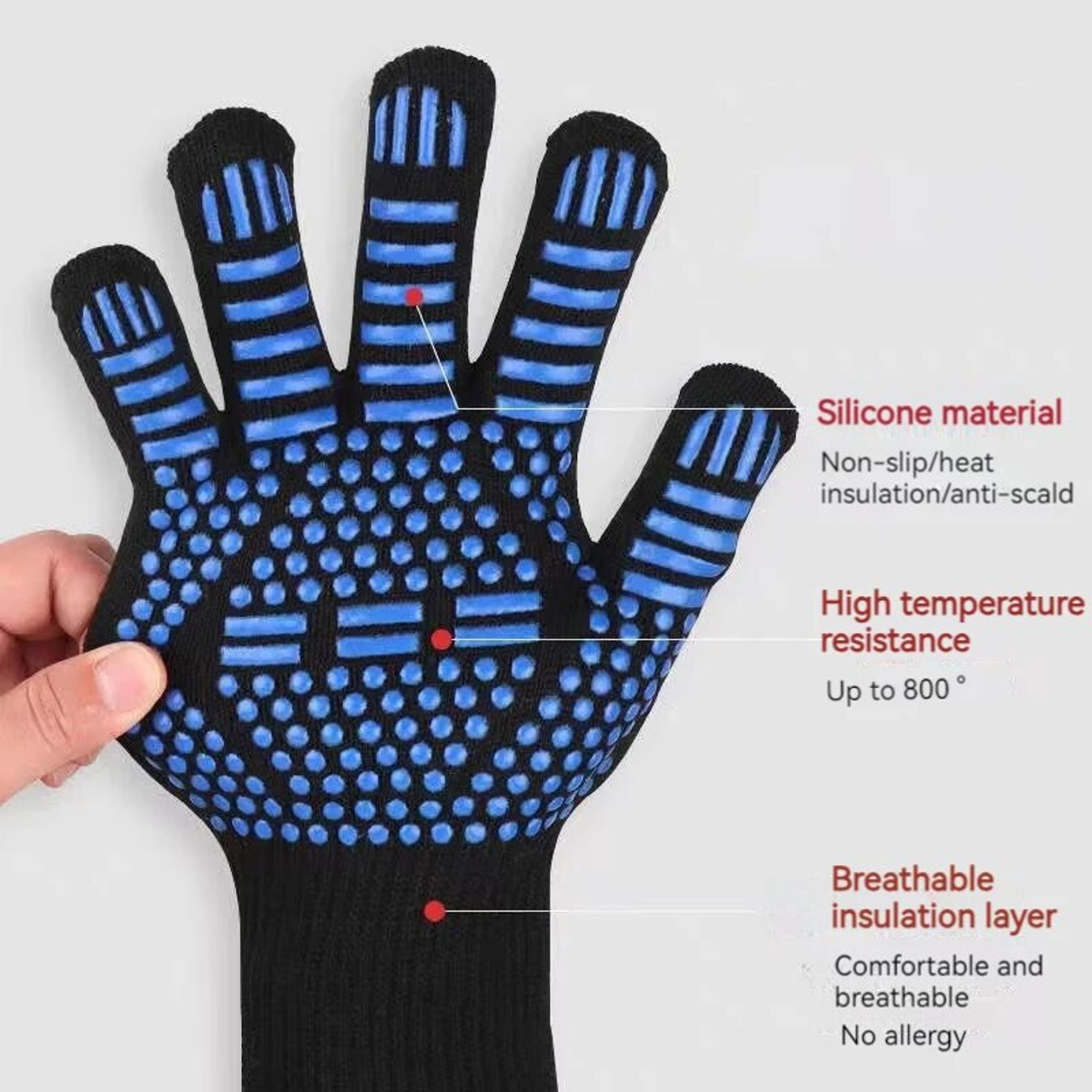 Heat Resistant Oven Gloves  Cut Resistant NonSlip Silicone BBQ Gloves For Kitchen Grill Camping And 3