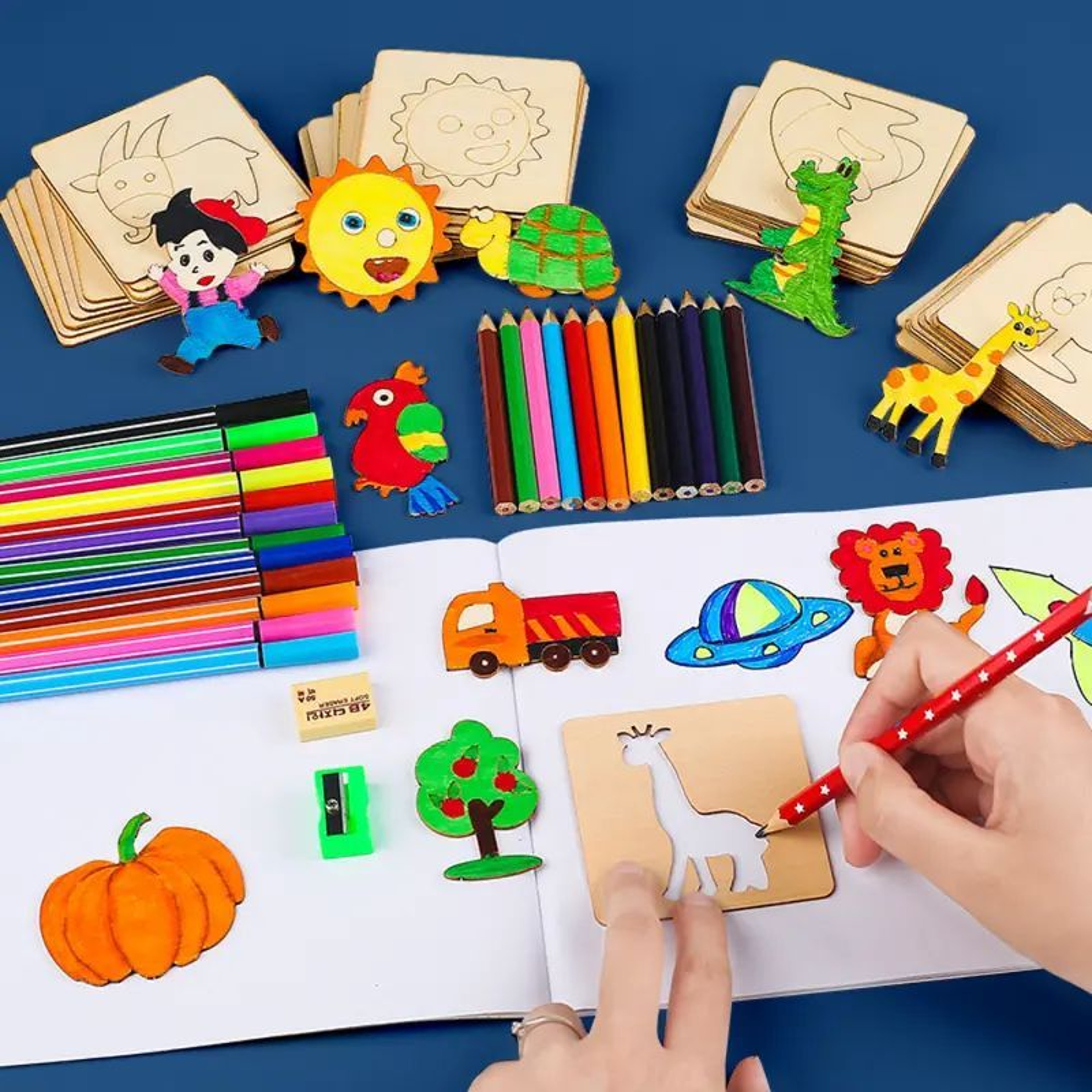 Wooden DIY Drawing Template Set With Markers  Creative Drawing Tool Set For Kids 1