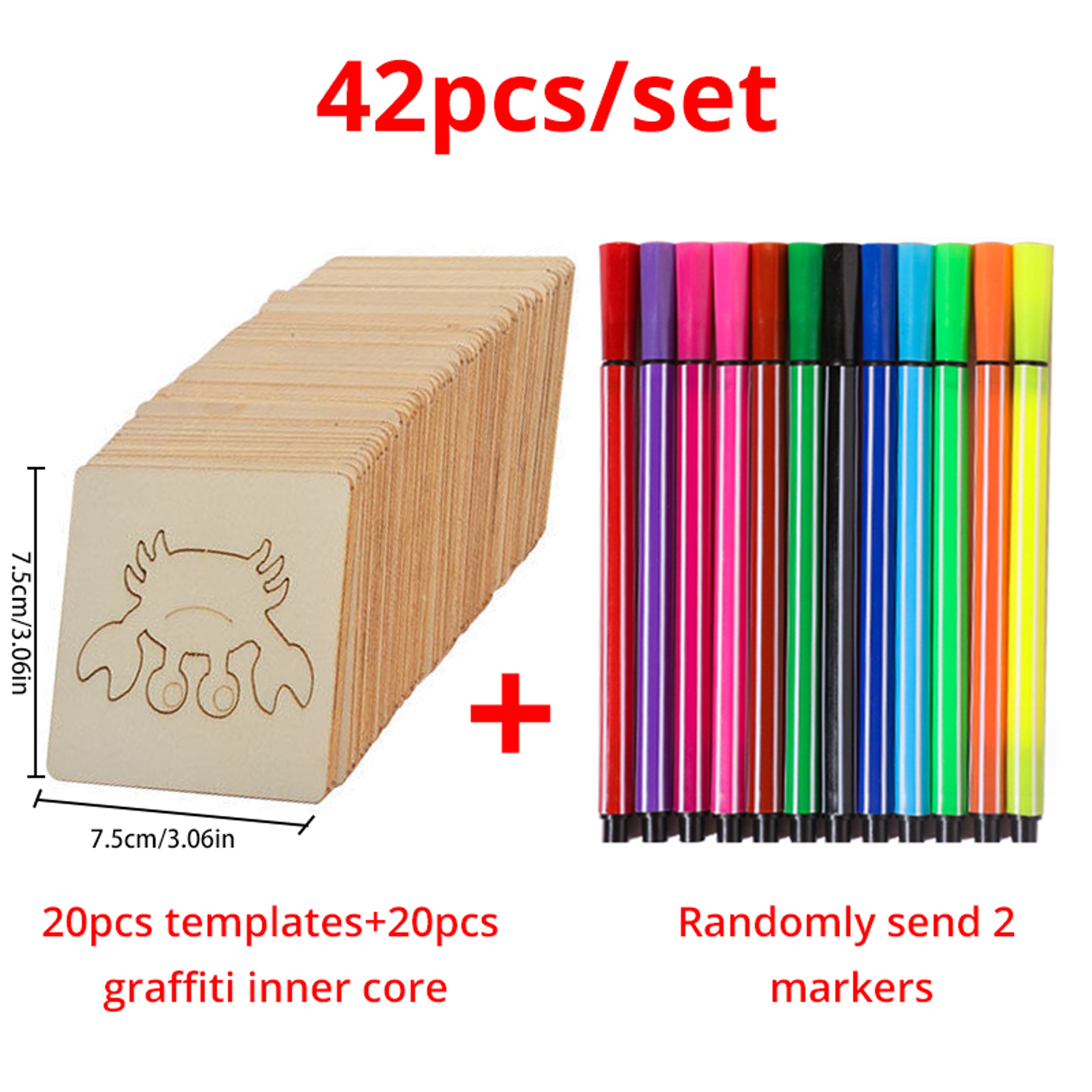 Wooden DIY Drawing Template Set With Markers  Kids Drawing Tool For Creative Designs 4