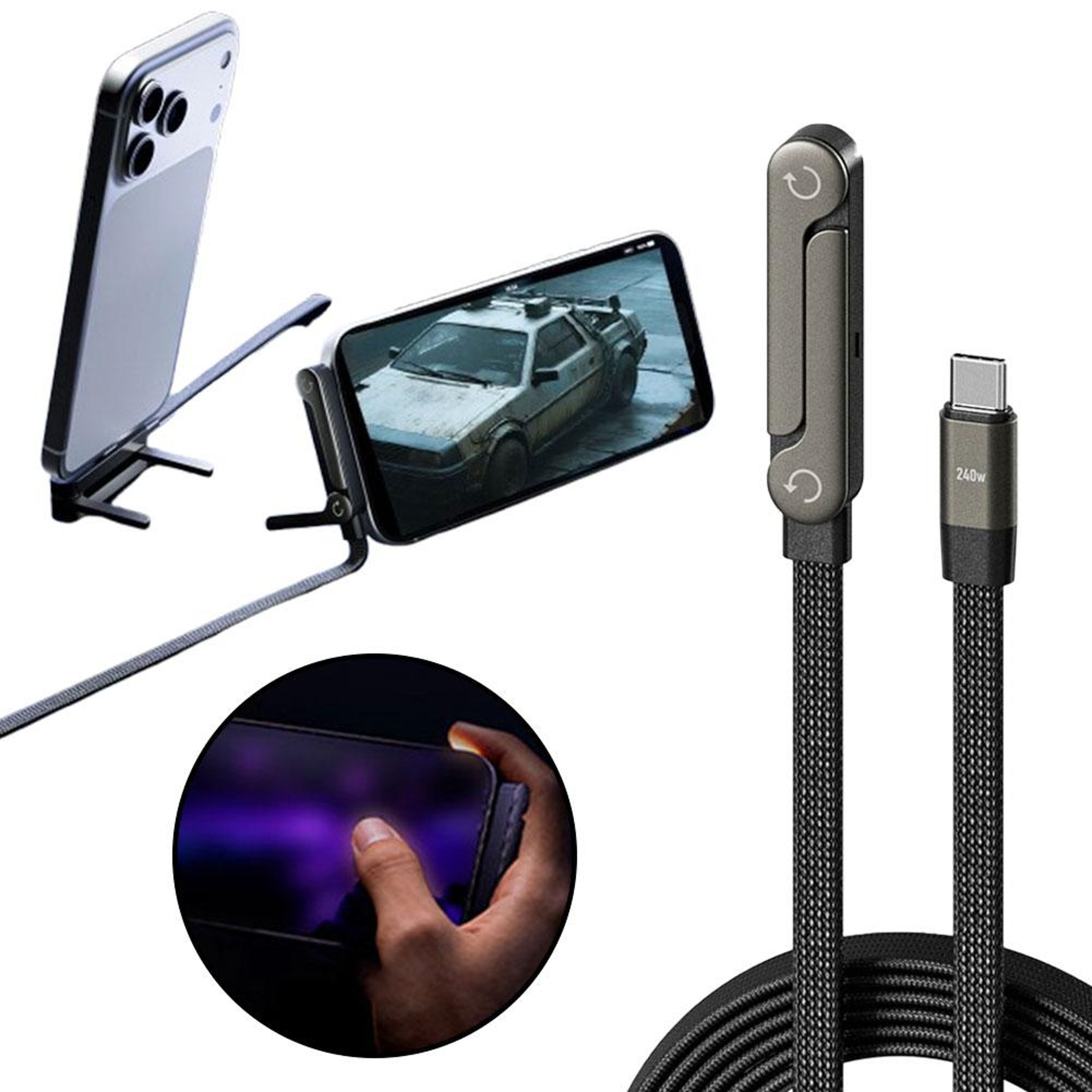 TypeC To TypeC Elbow Fast Charging Data Cable With Phone Stand 1