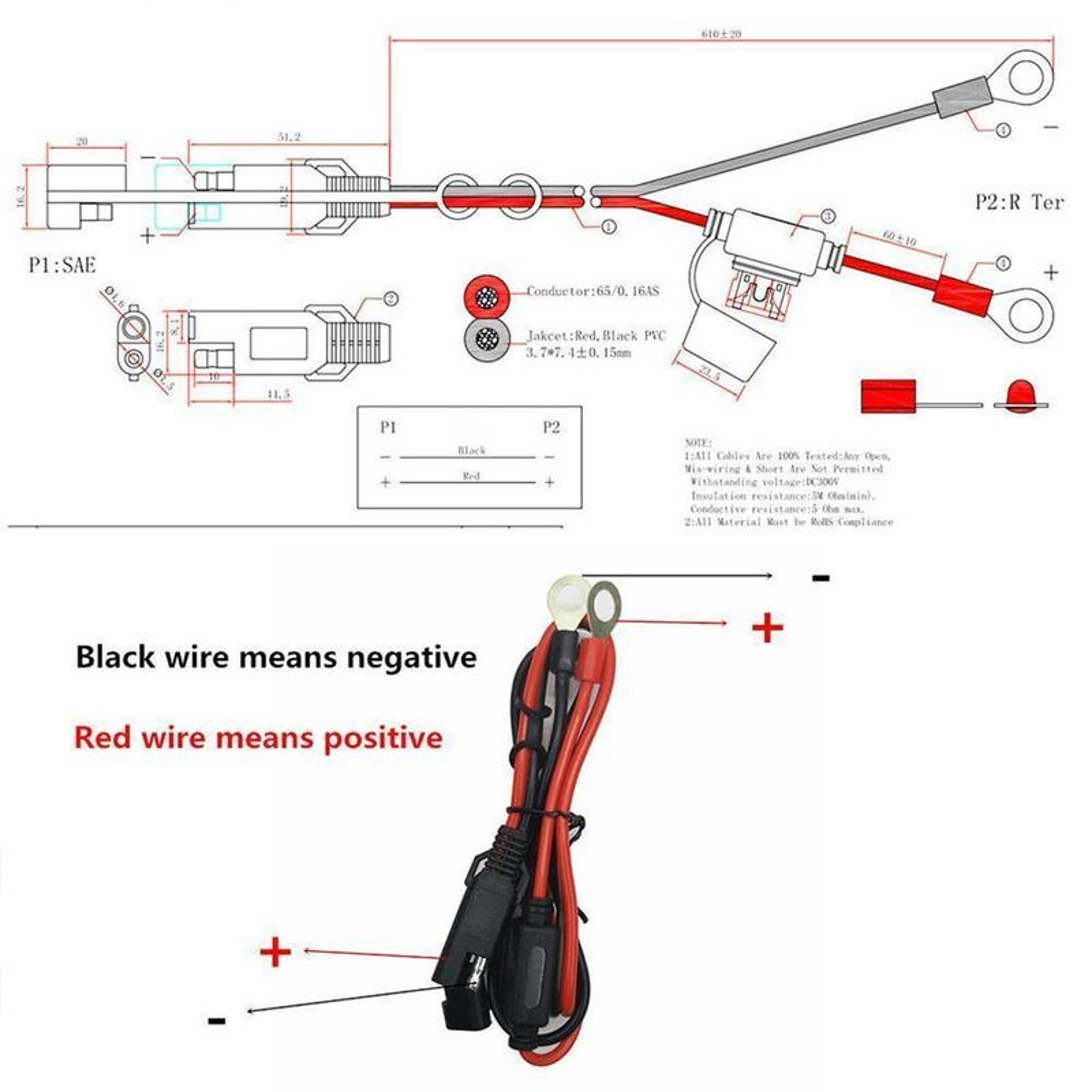 SAE Quick Release Plug Cable With Fuse Terminal O Connector For Battery Charger AWG Terminal Extens 3