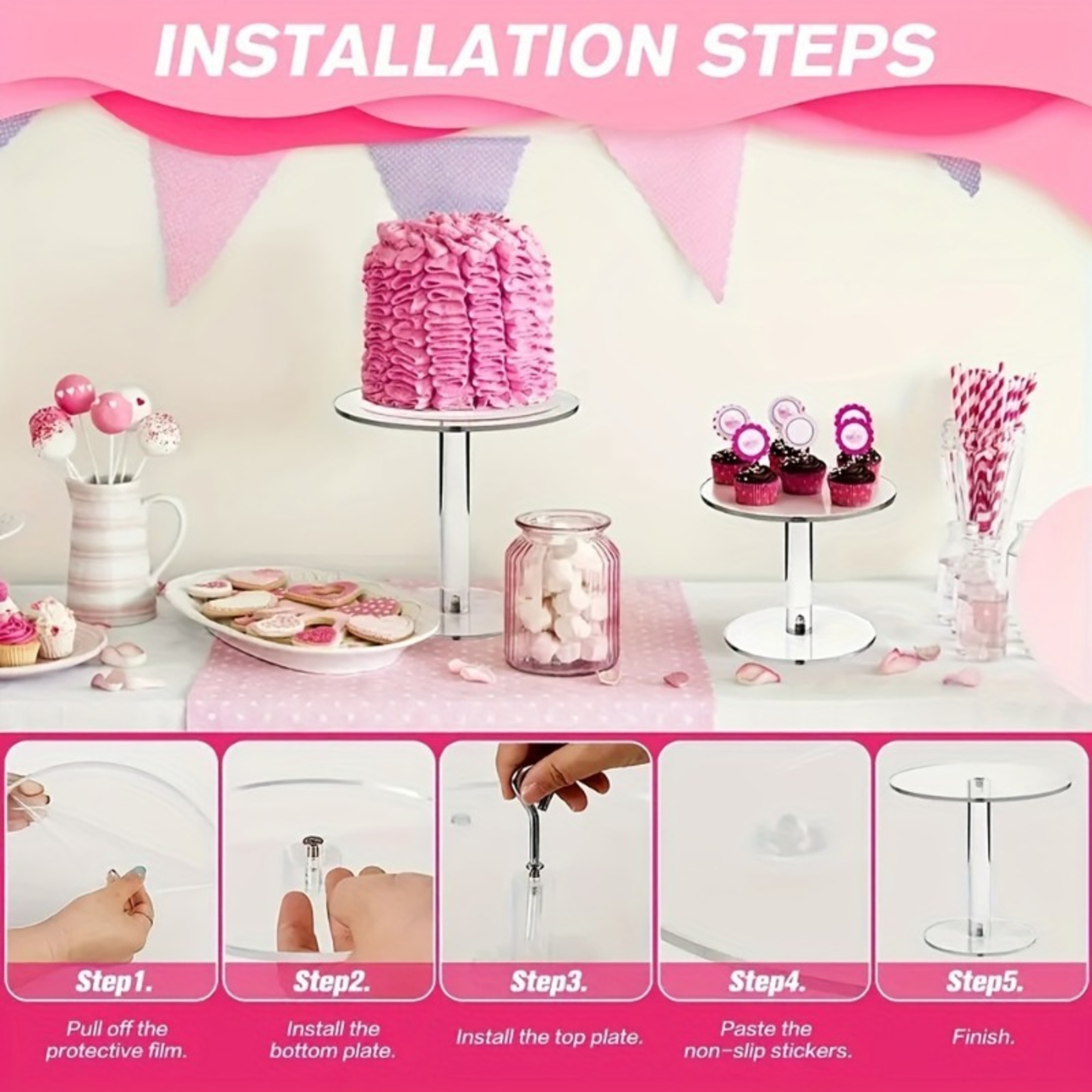 Elegant Transparent Acrylic Round Cake Stand For Desserts Cupcakes And Pastry Displays  Perfect For 2