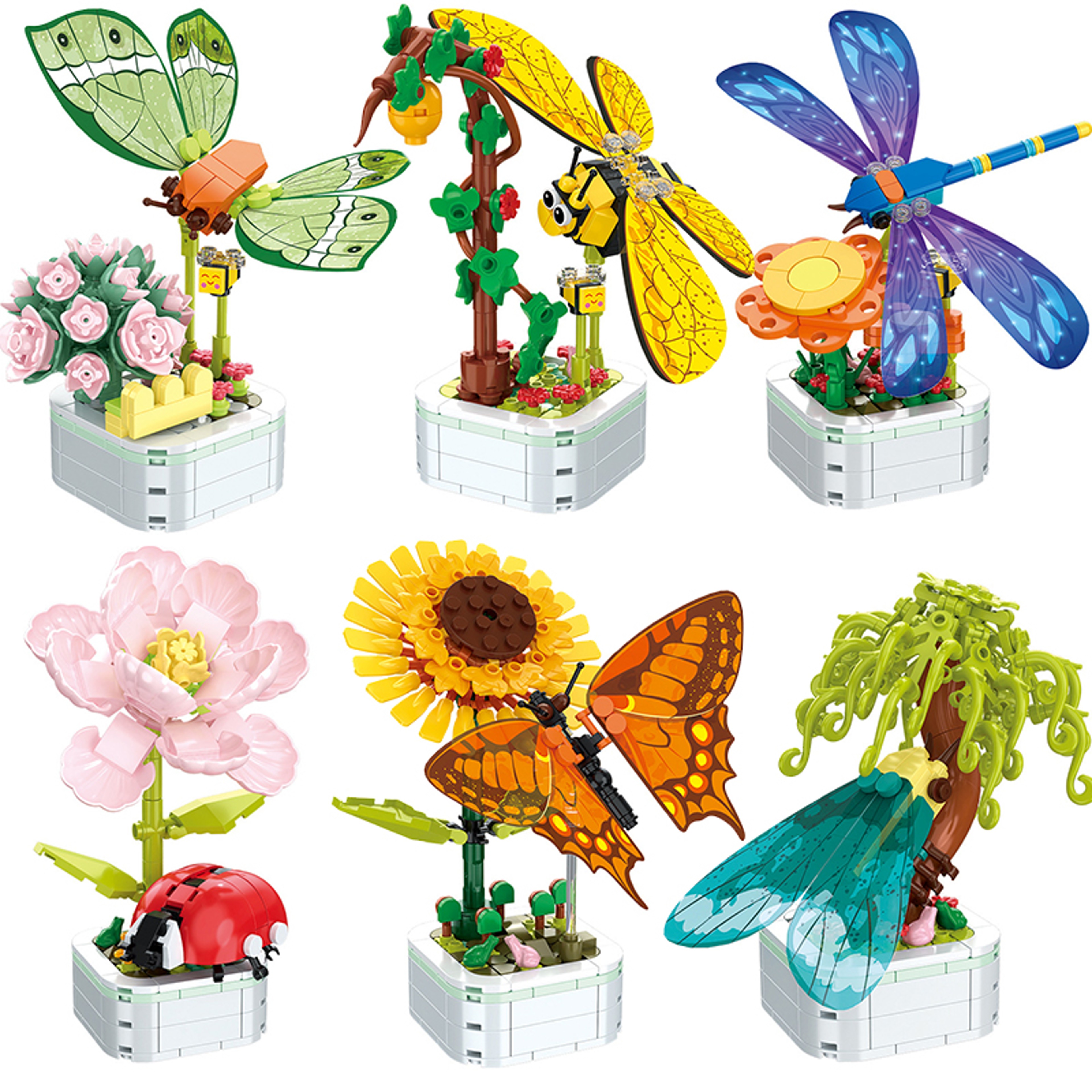DIY Mini Butterfly Insect Potted Plant Bonsai Flower Block Decoration  Building Block Figure Toy Fo 3