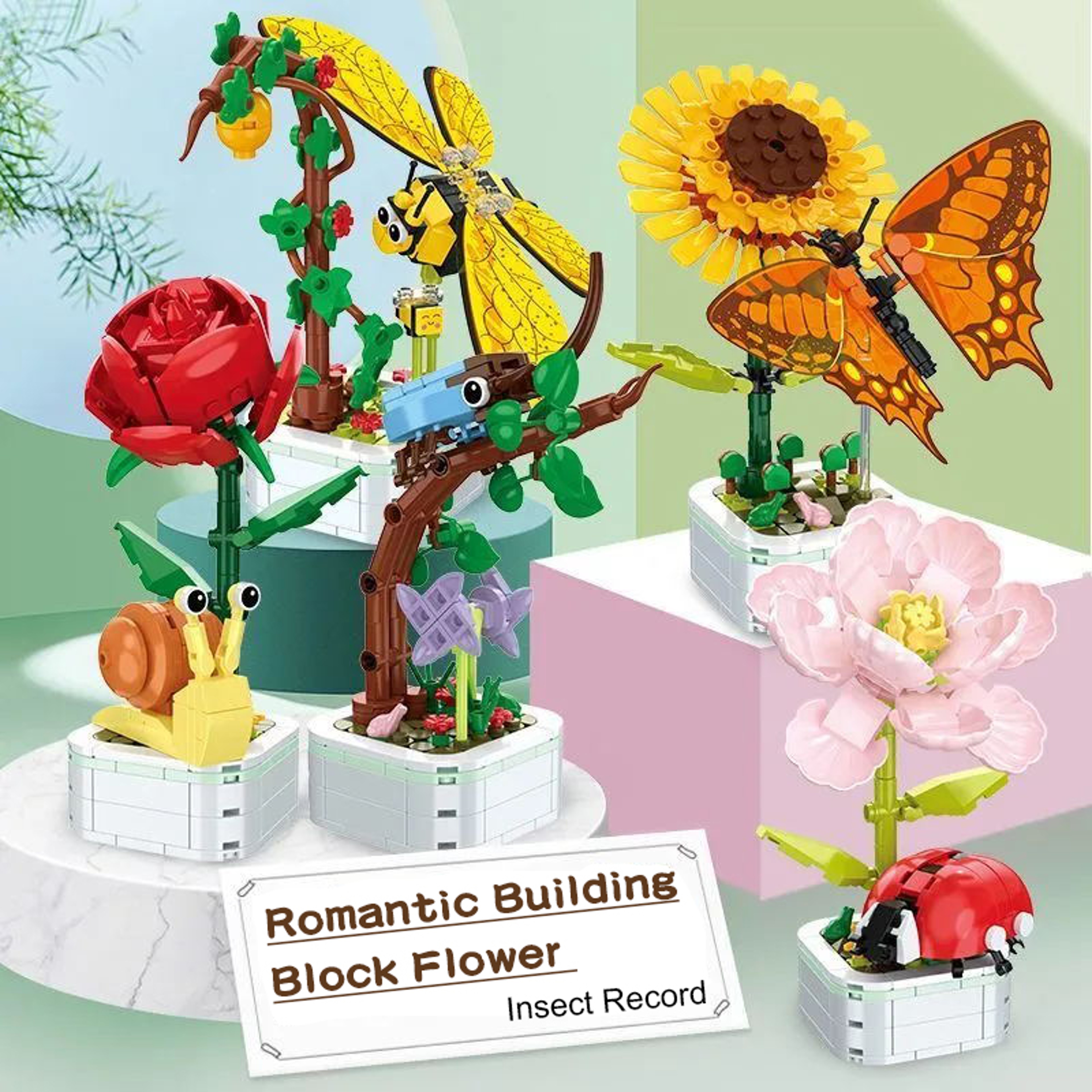 DIY Mini Butterfly Insect Potted Plant Bonsai Flower Block Decoration  Building Block Figure Toy Fo 4