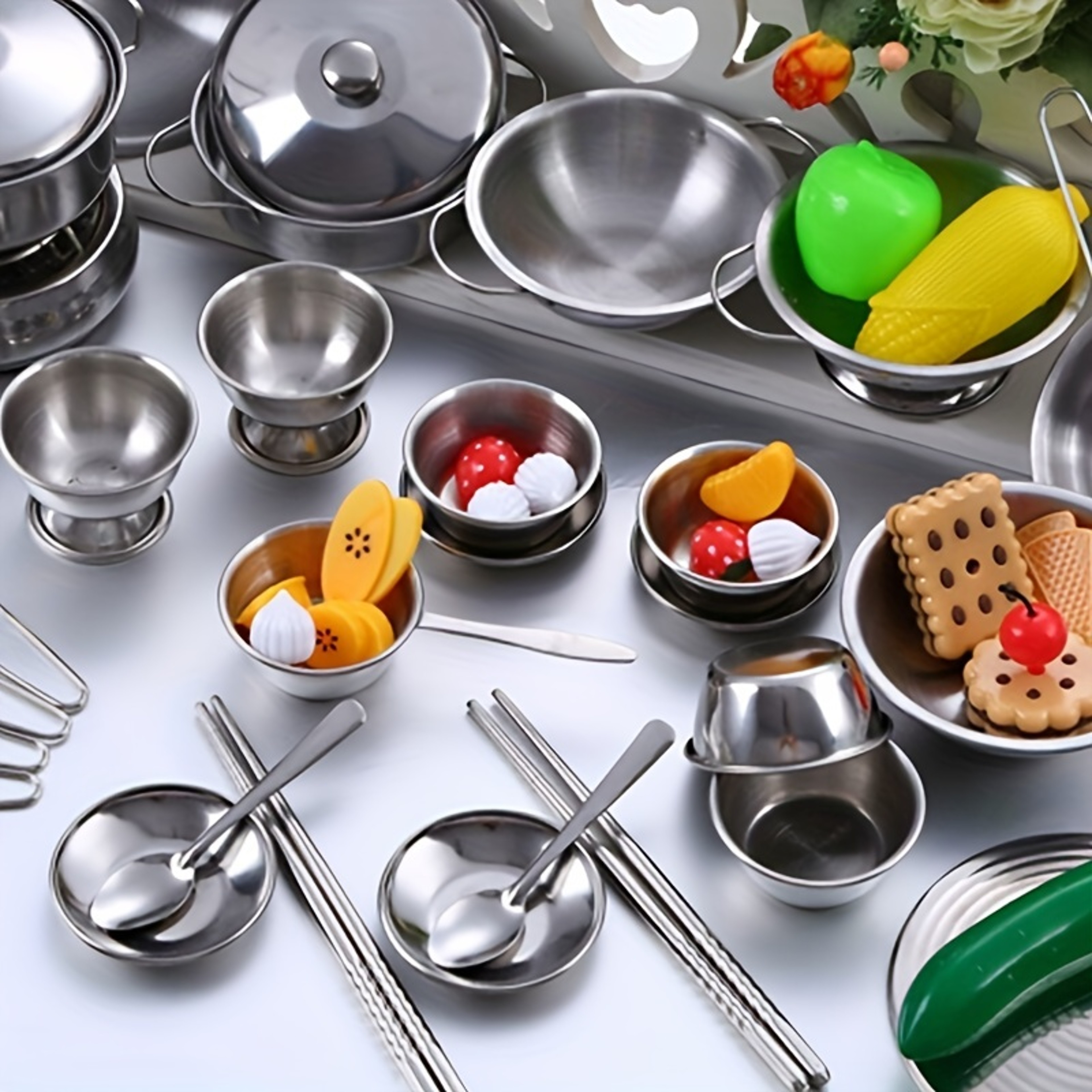 Durable Stainless Steel Kitchen Set For Kids  Pretend Play Cooking Toy Educational Role Playset For 0