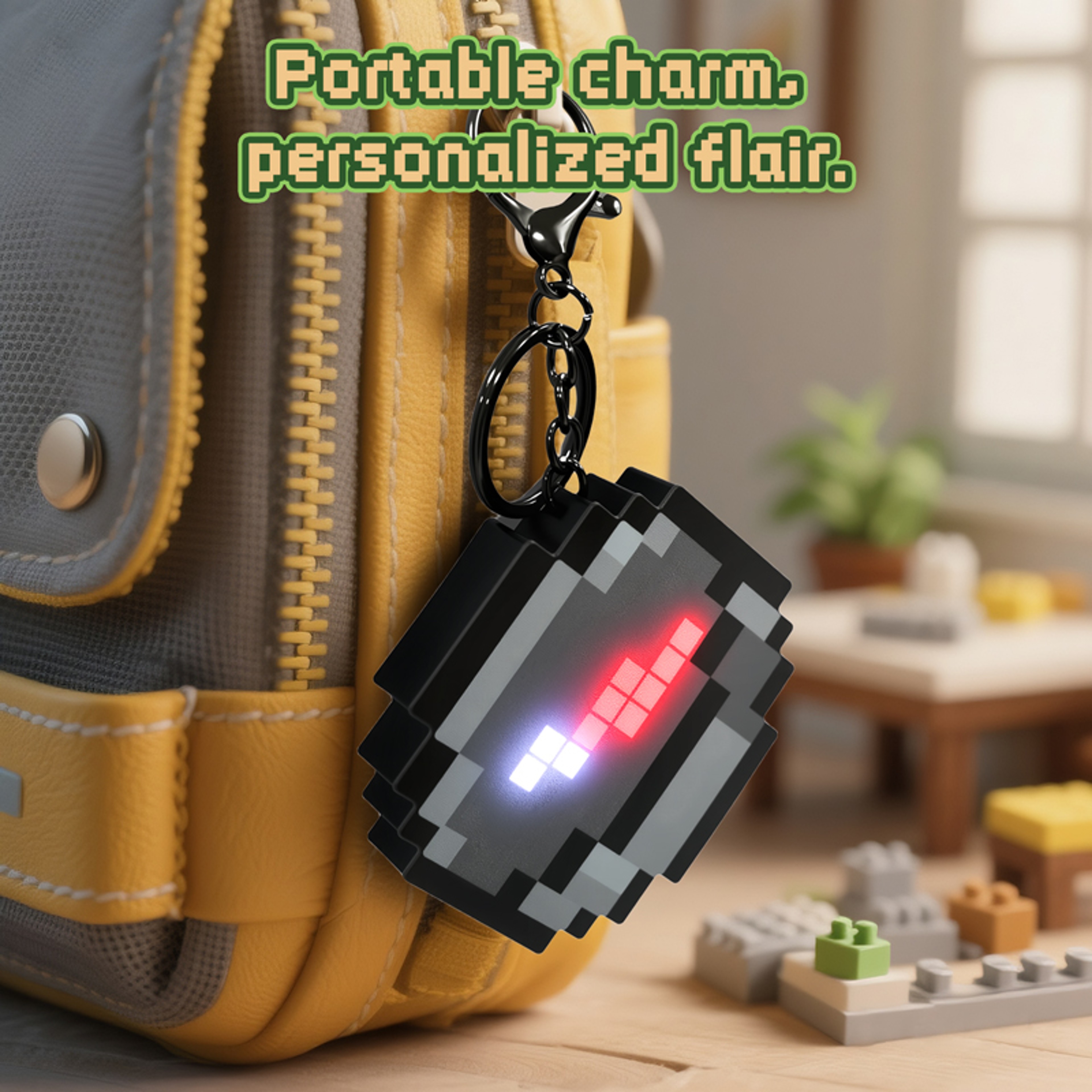 Kids Rechargeable Pixel Compass Keychain  Creative Cartoon Backpack Key Chain Simple Design Game Pe 0