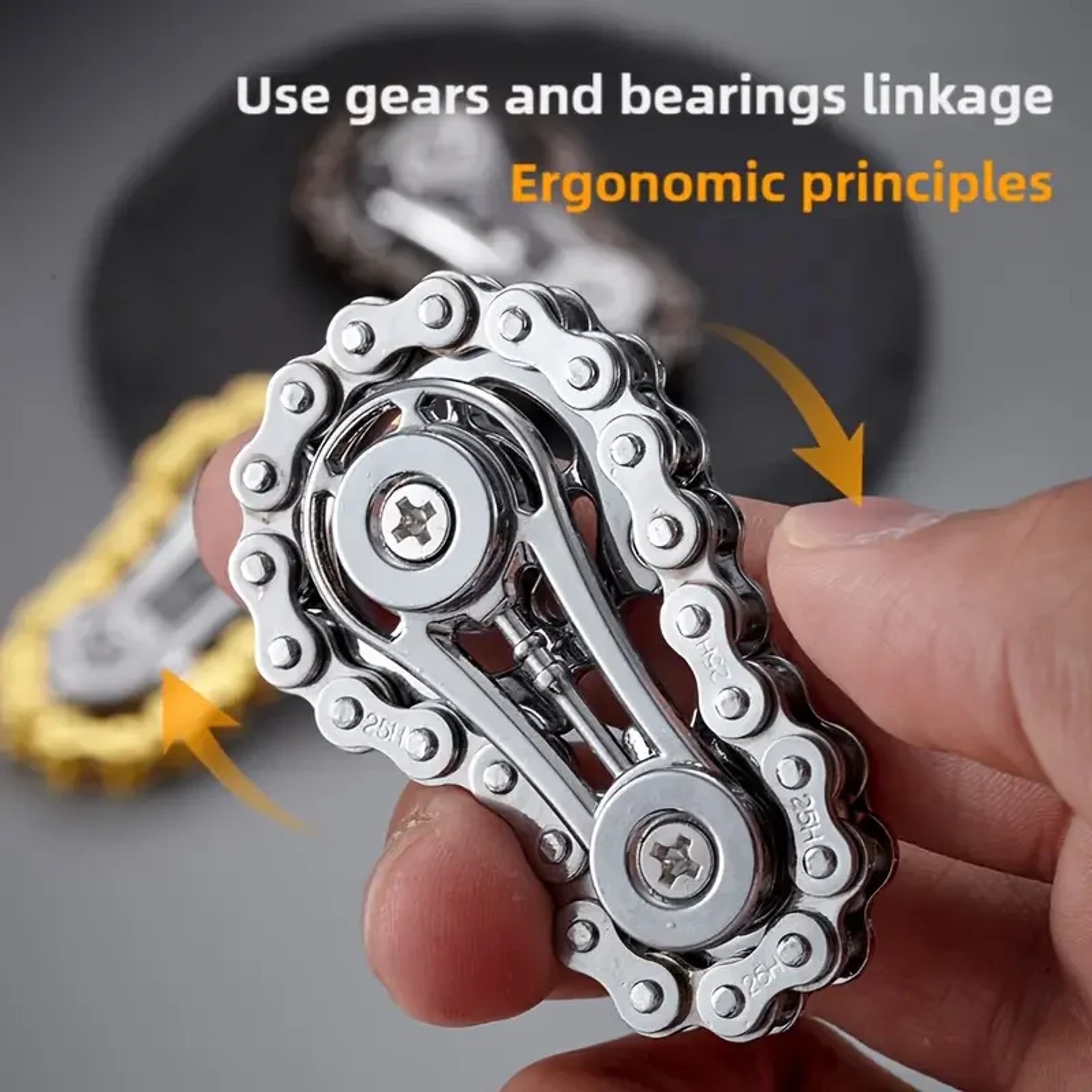 Metal Fingertip Gyro Sprocket Fidget Spinner  Stress Relief Toy For Anxiety And ADHD Portable Chain 3
