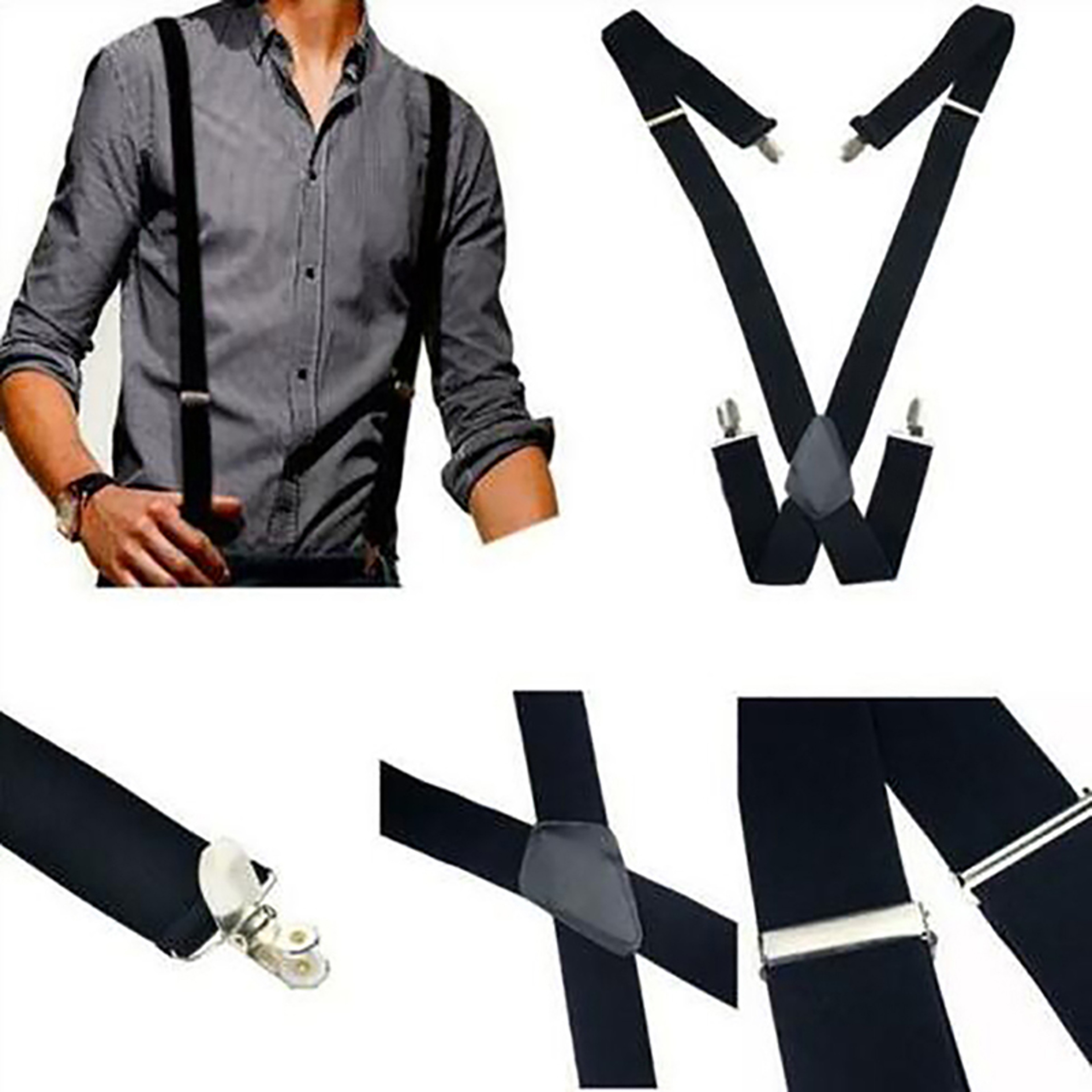 Heavy Duty Mens Suspenders  Adjustable Elastic XBack Braces With Strong Clips 1
