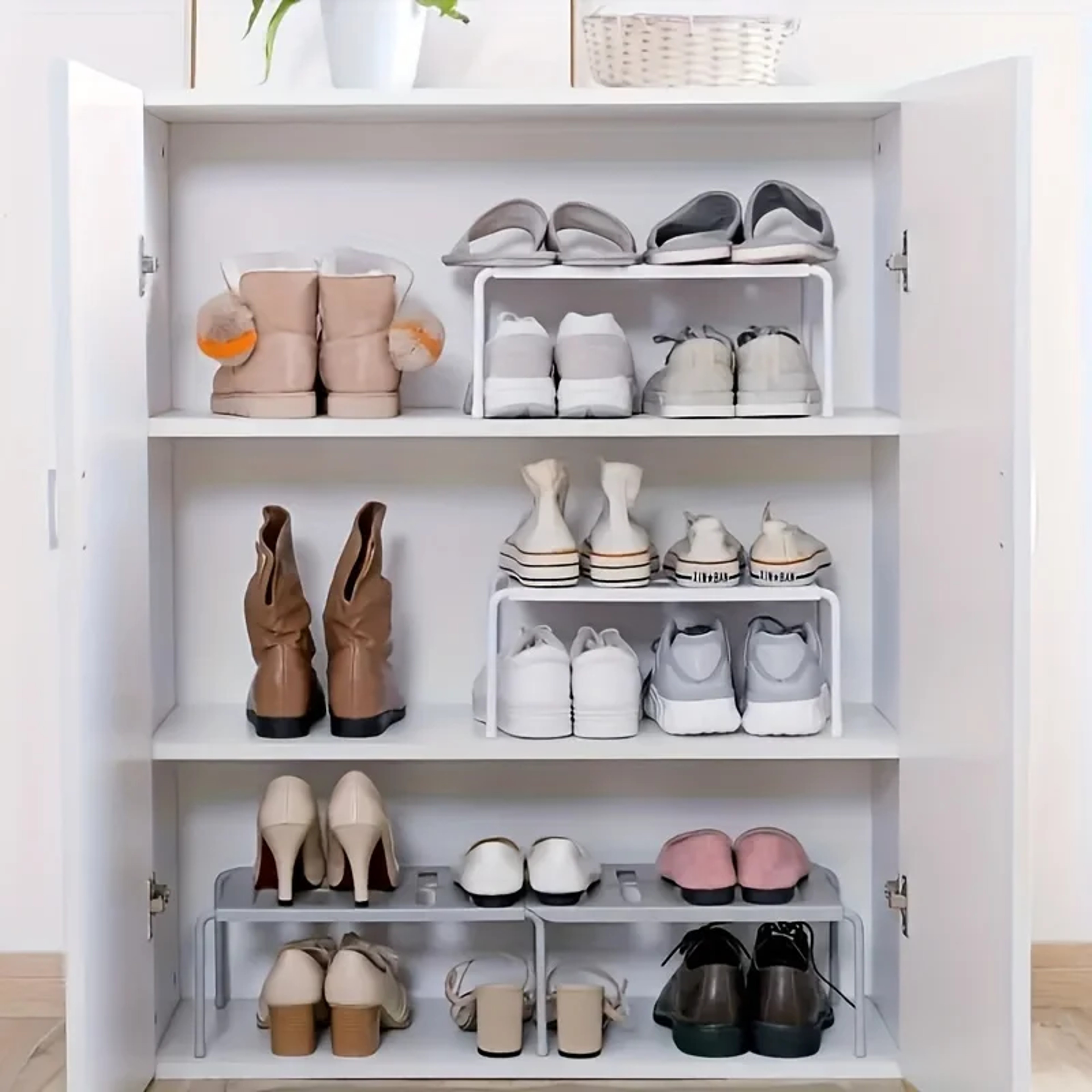 Adjustable Plastic Shoe Rack  MultiTier Storage Organizer For Sneakers  Slippers  Space Saving Desi 2