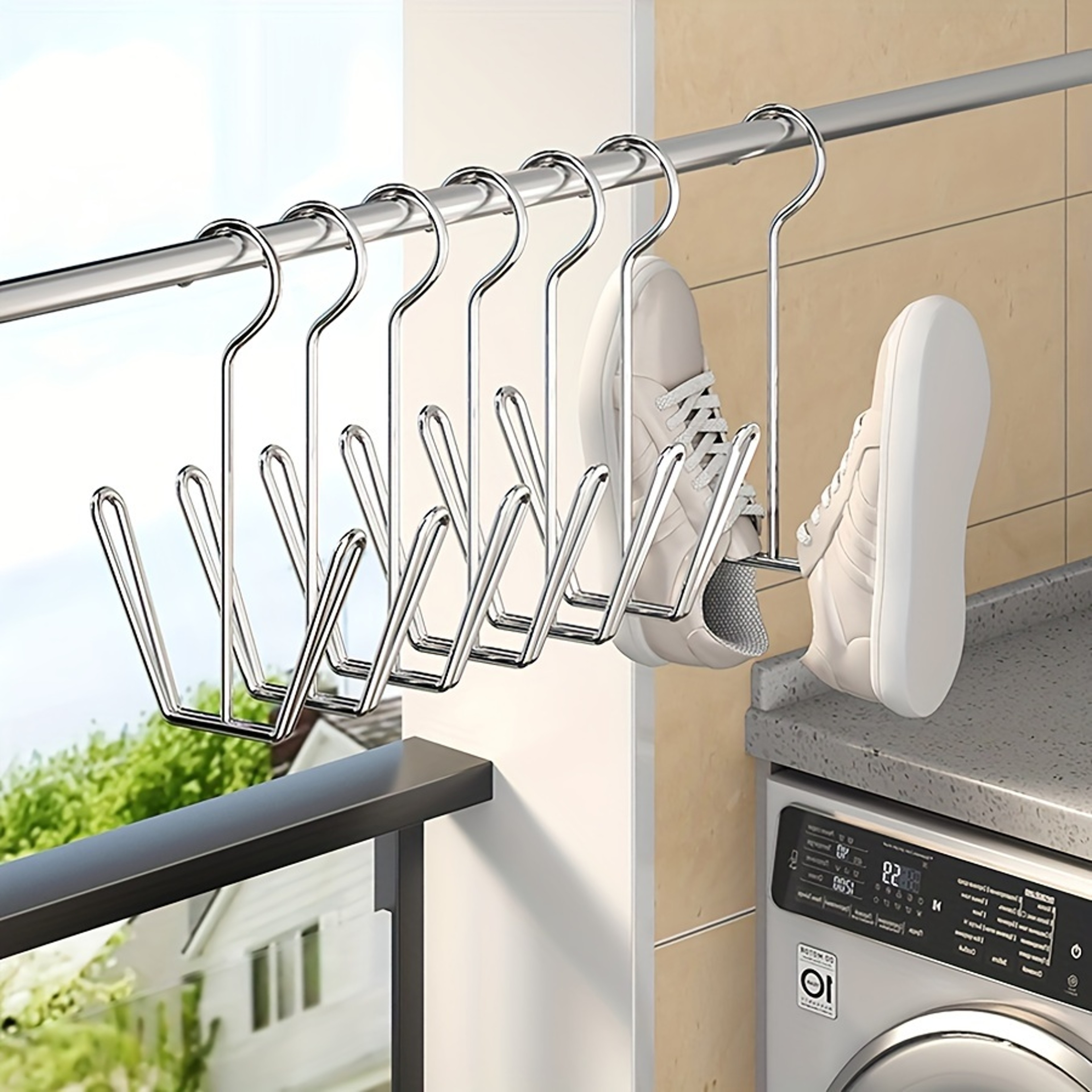Stainless Steel Hanging Shoe Rack Organizer  SpaceSaving Bathroom And Entryway Storage Solution 1