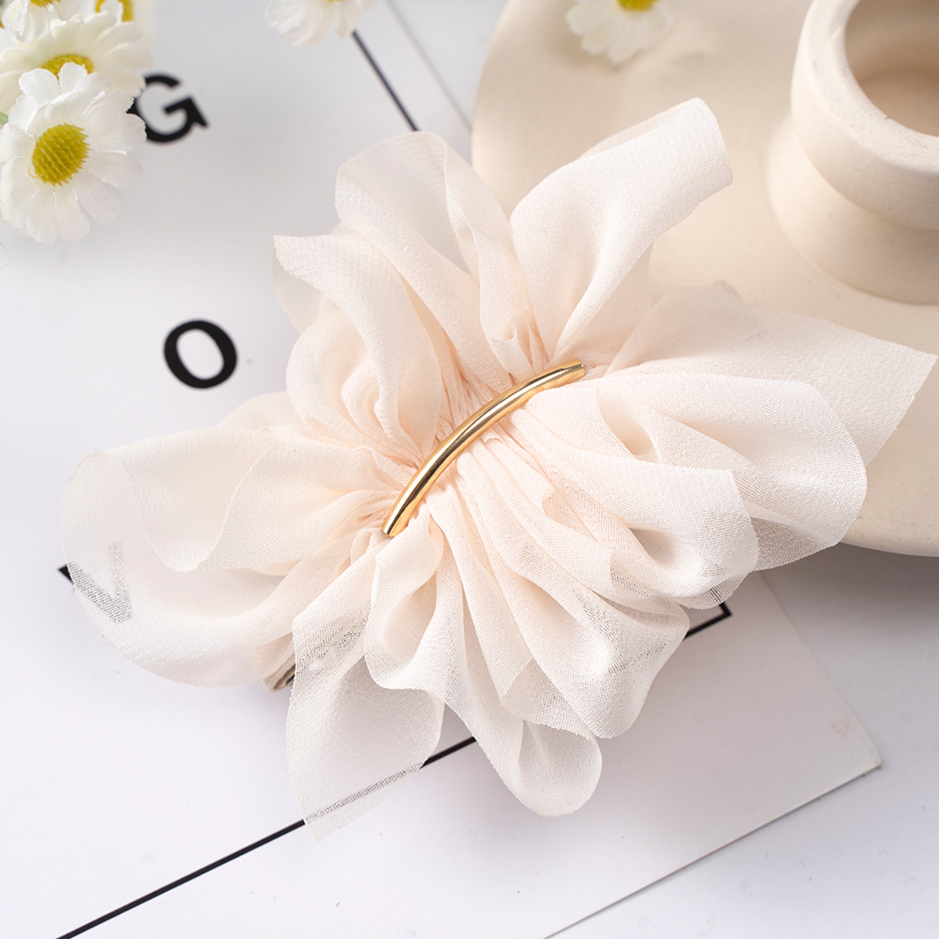 Big Spring Hair Claw Clips For Women  Metal Chiffon Flowers Ponytail Holder Hairpin Barrettes 5