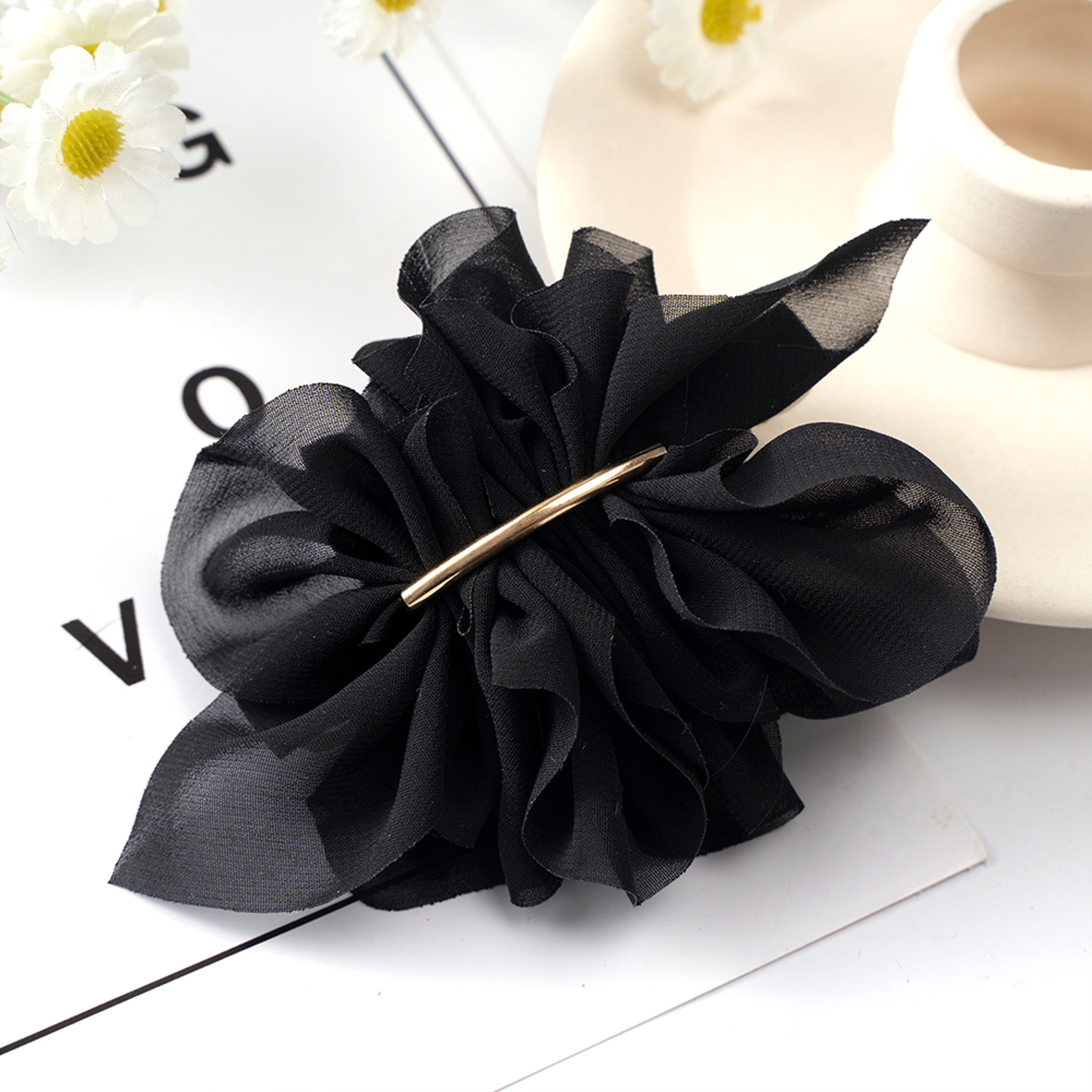 Big Spring Hair Claw Clips For Women  Metal Chiffon Flowers Ponytail Holder Hairpin Barrettes 6