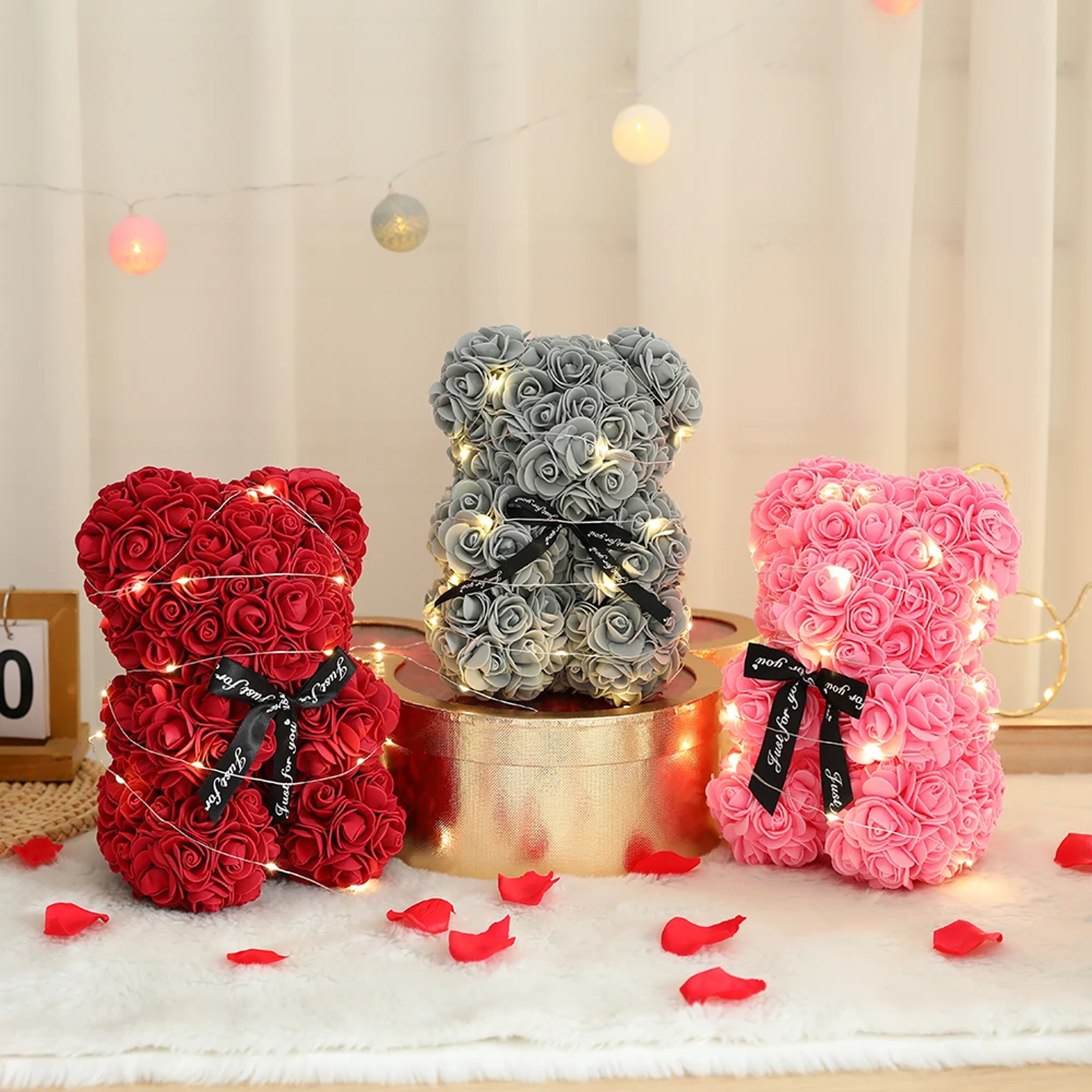 Artificial Teddy Rose Flower Bear With Box  Romantic Valentines Day Gift For Girlfriend Womens Anni 2