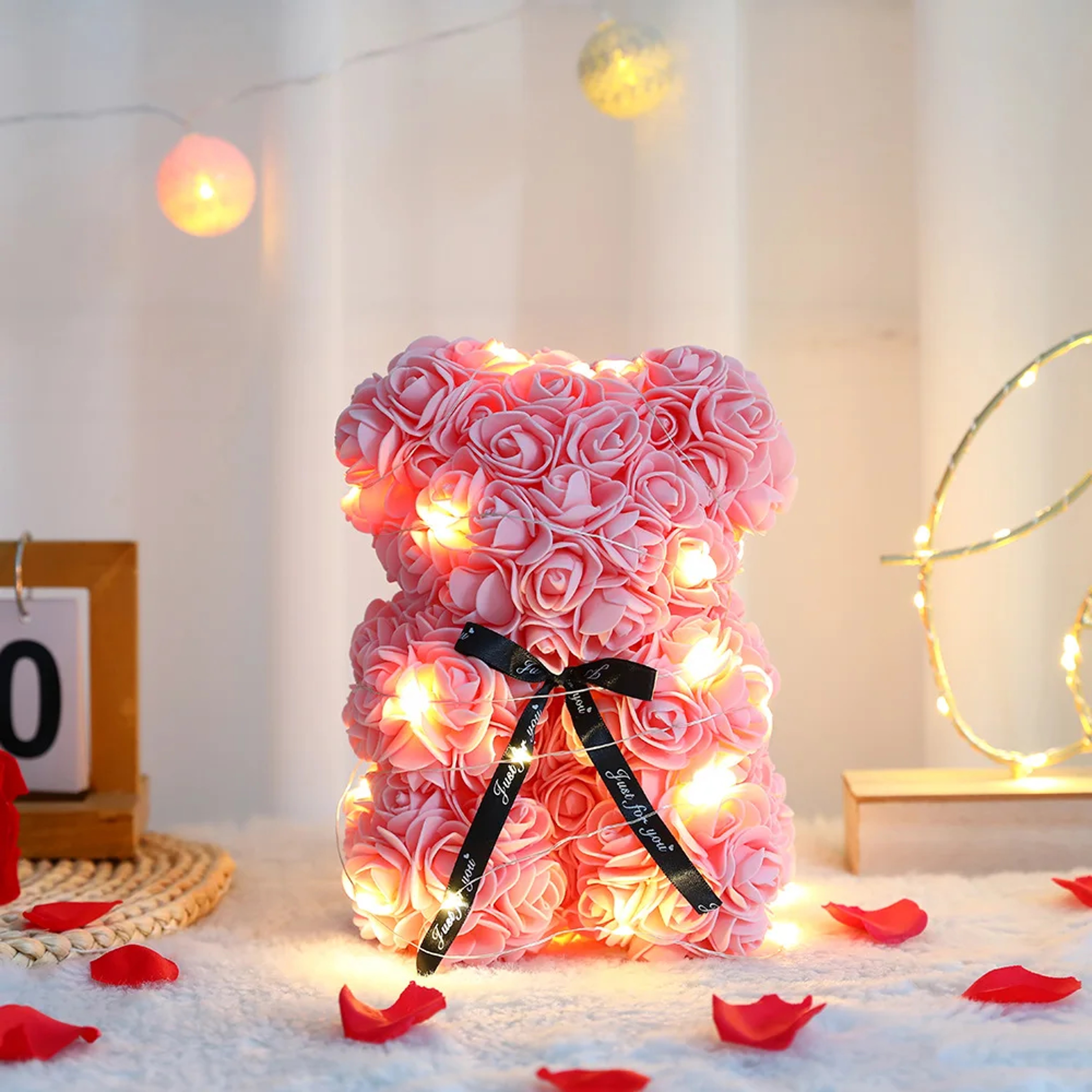 Artificial Teddy Rose Flower Bear With Box  Romantic Valentines Day Gift For Girlfriend Womens Anni 3